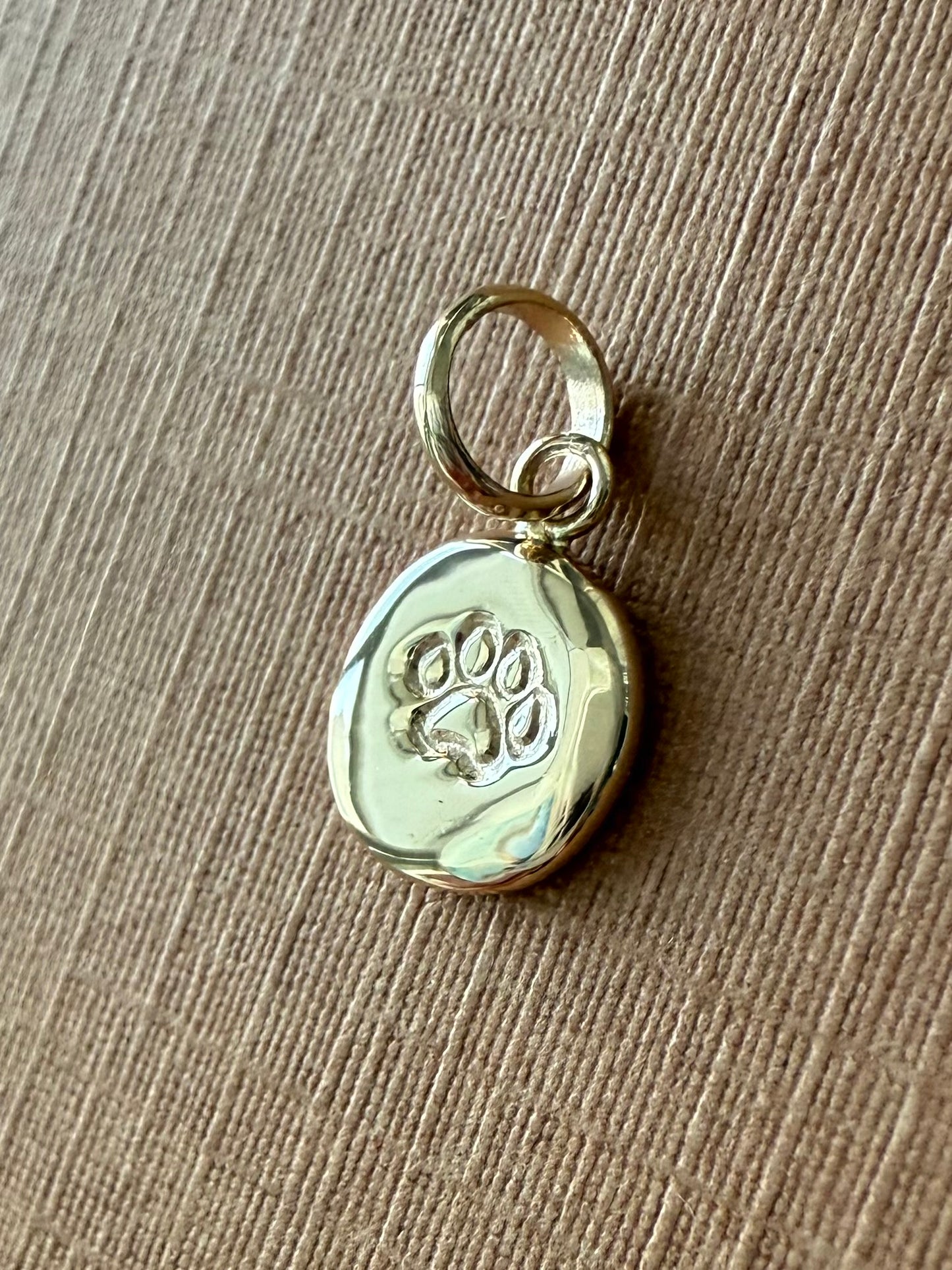 14K Solid Yellow Gold Nugget “Paw” Mini Pendant, Tiny Charm