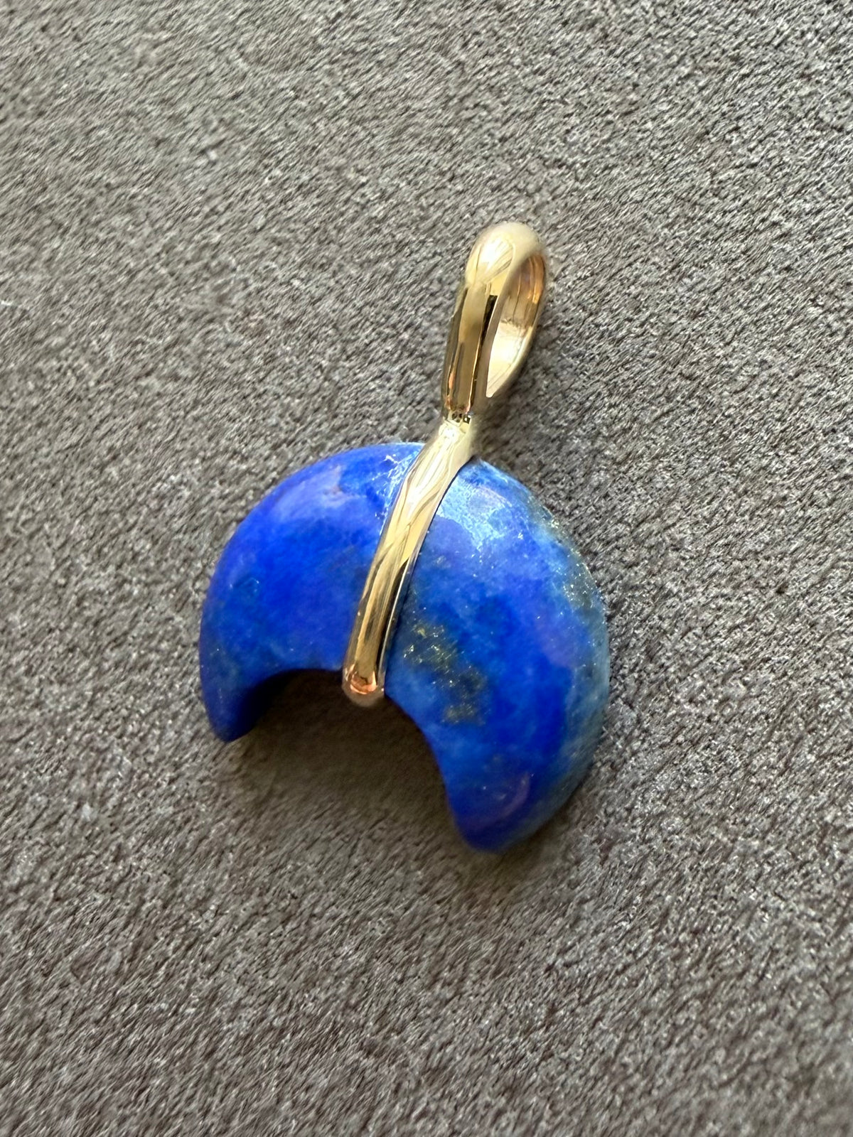 14k Solid Yellow Gold, Blue Lapis Lazuli “Crescent Moon” Pendant, Mini Size