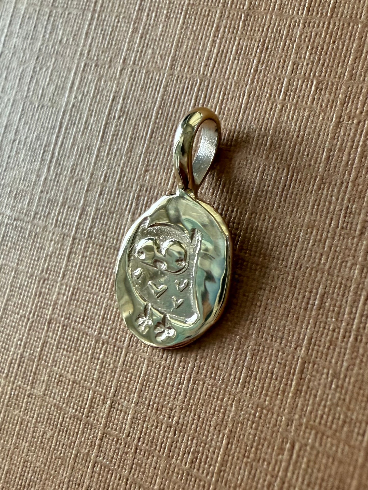 14k Solid Yellow Gold Nugget “Owl”, Mini Pendant, Tiny Charm