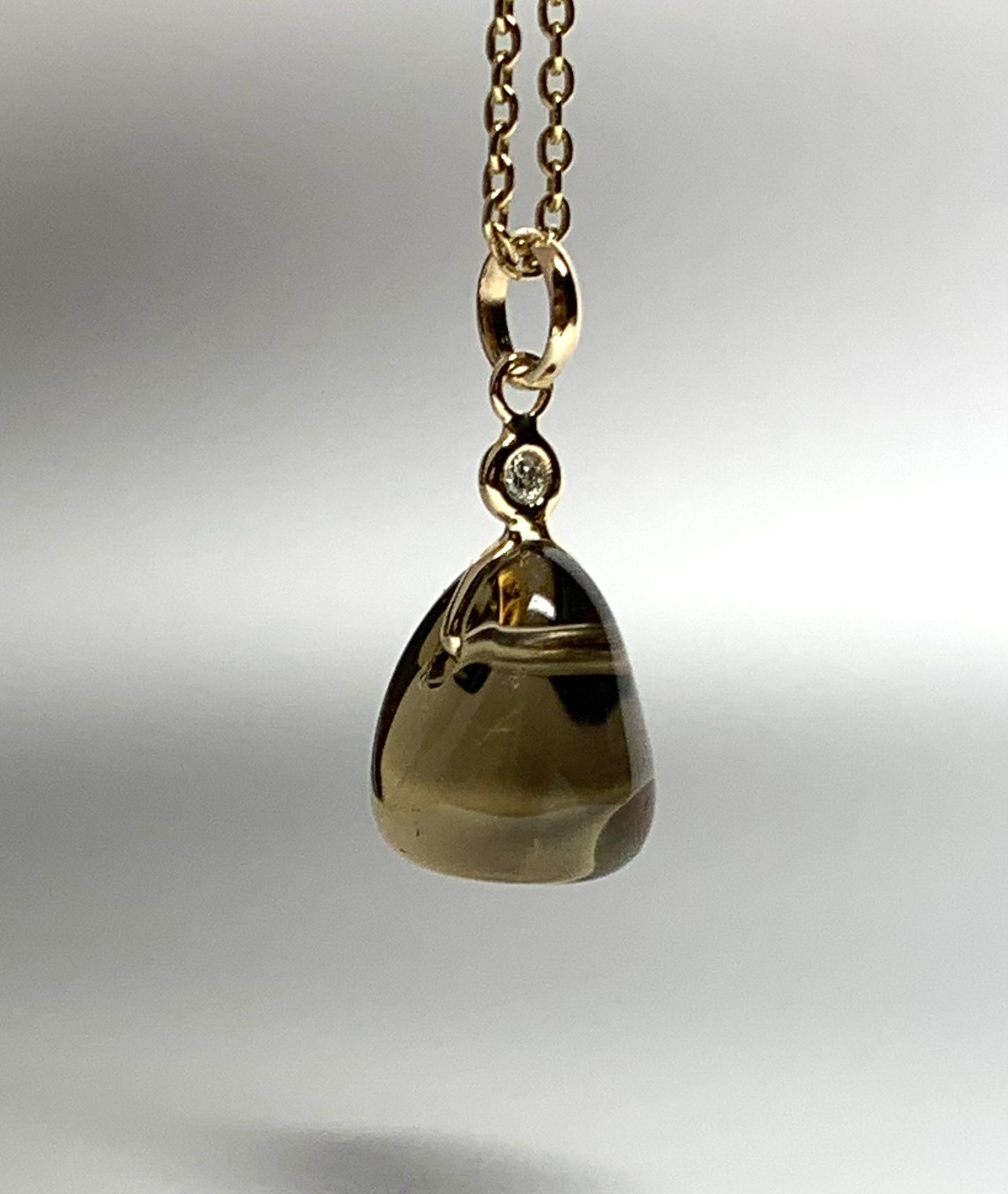 14k Solid Yellow Gold, Diamond, Lemon Quartz Tumbled Nugget Bead Pendant, Mini Size