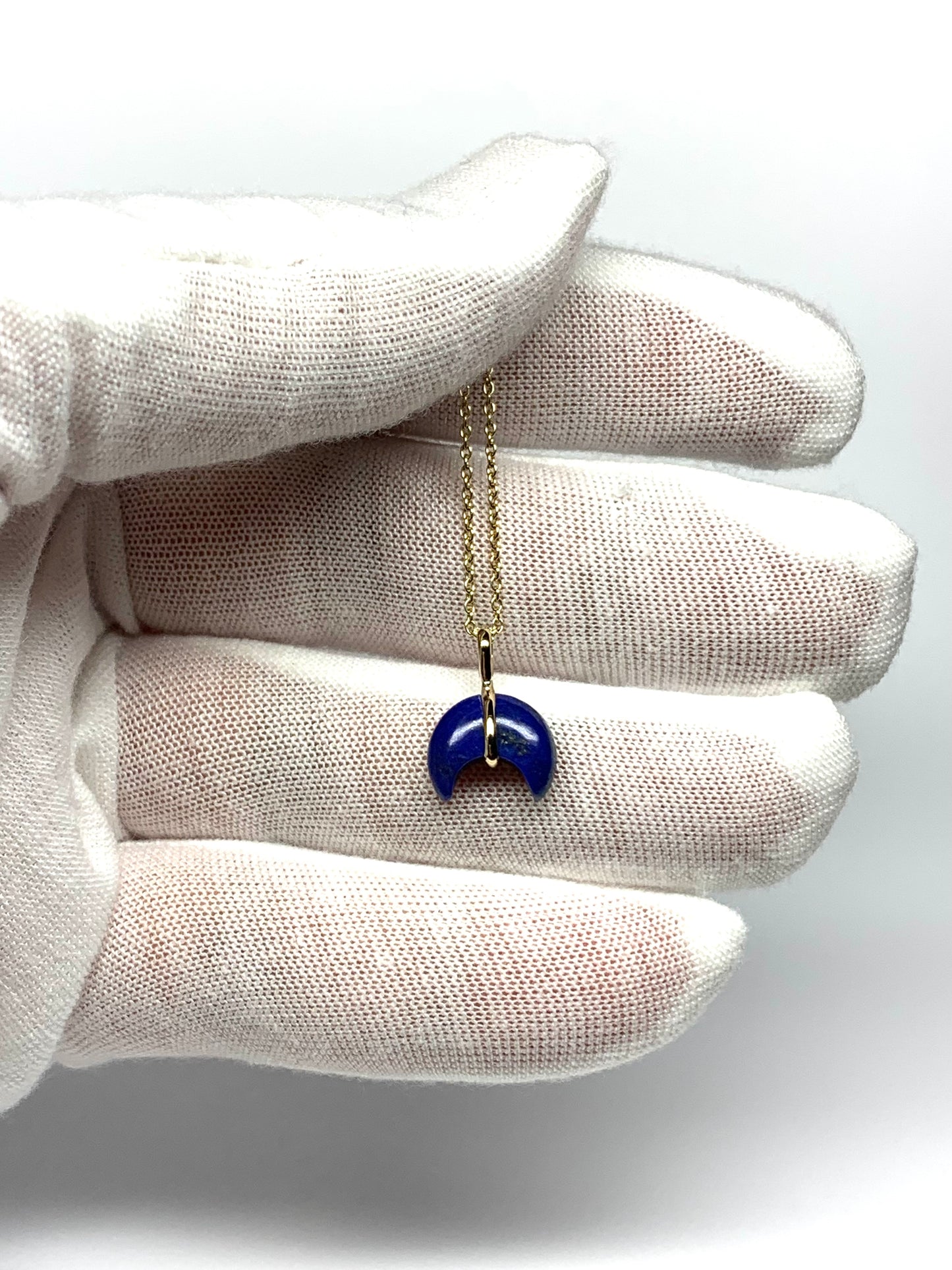 14k Solid Yellow Gold, Blue Lapis Lazuli “Crescent Moon” Pendant, Mini Size