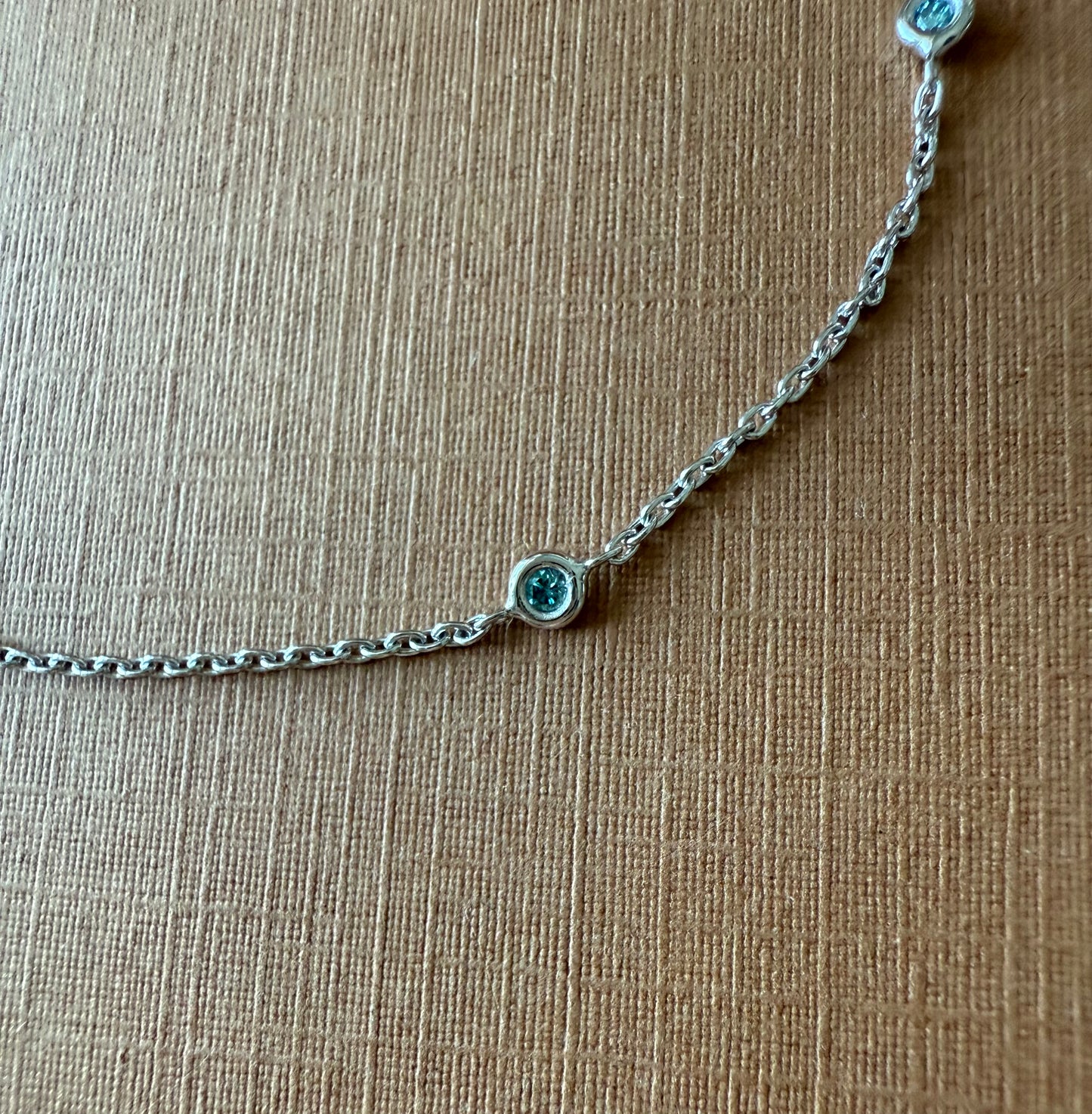 14k Solid White Gold, Genuine Blue Diamonds Station Bracelet