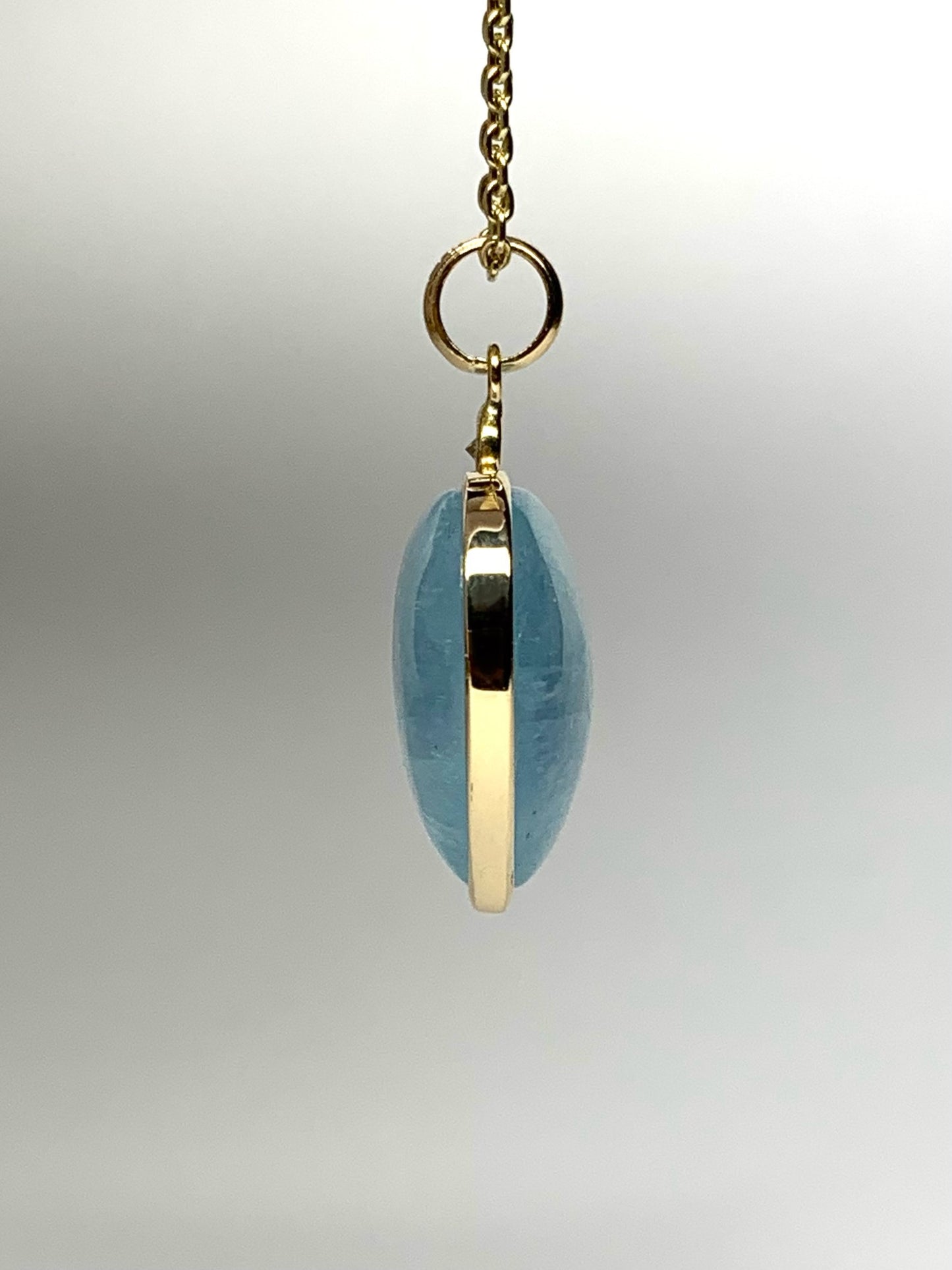 14k Solid Yellow Gold, Diamond, Pale Blue Aquamarine “Heart” Pendant