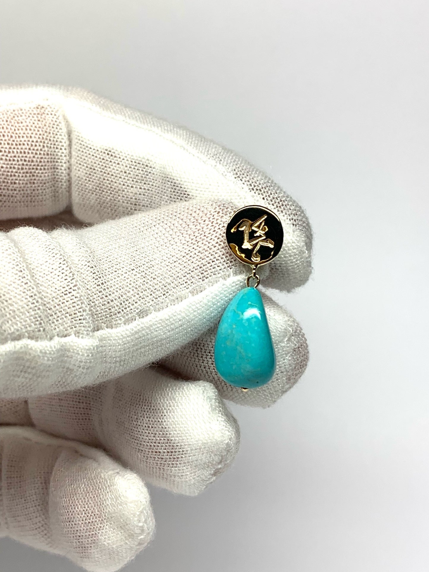 14k Solid Yellow Gold Nuggets, Natural Sleeping Beauty Turquoise Drop Earrings