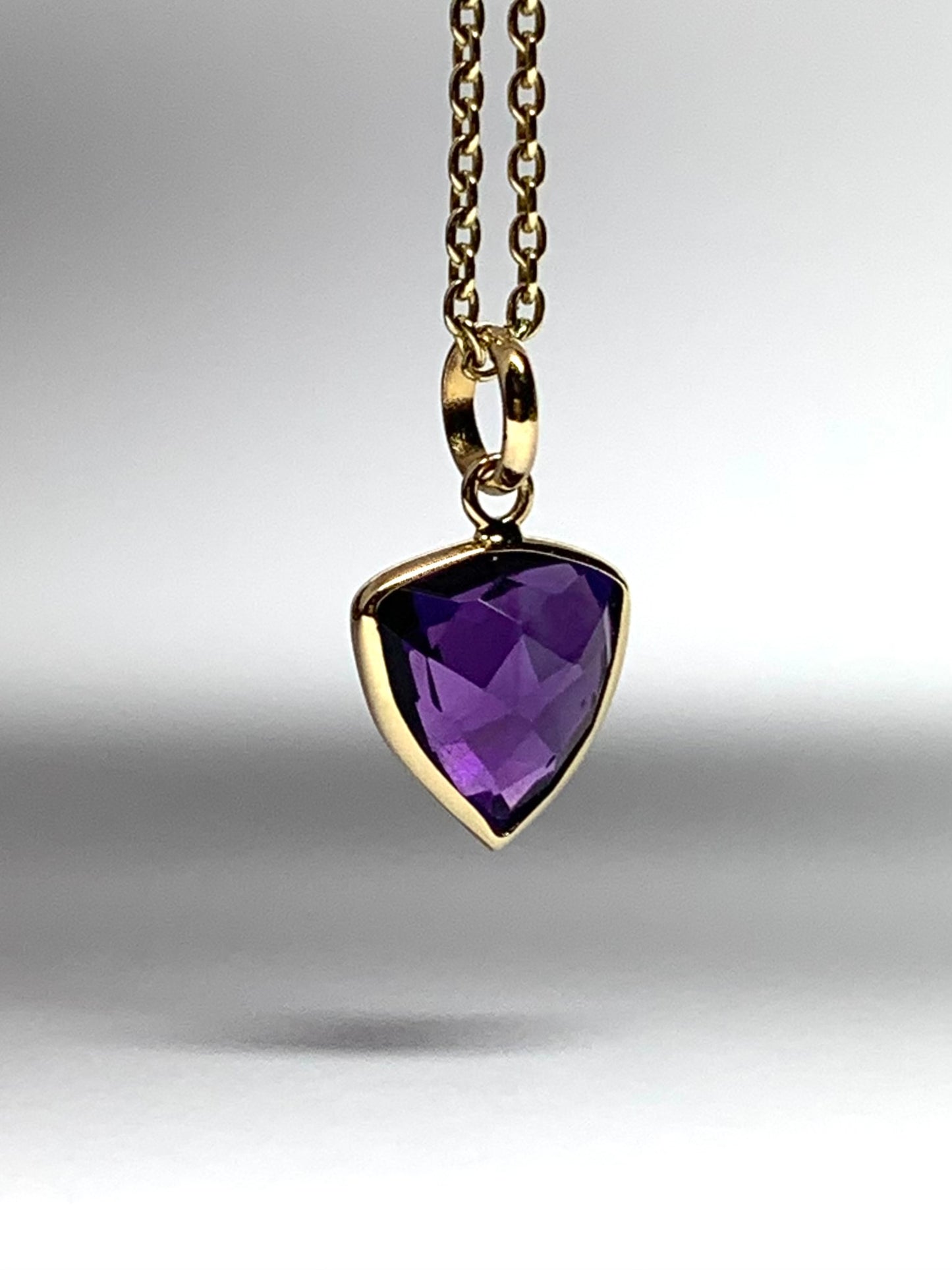 14k Solid Yellow Gold, Purple Amethyst Trillium Mini Pendant