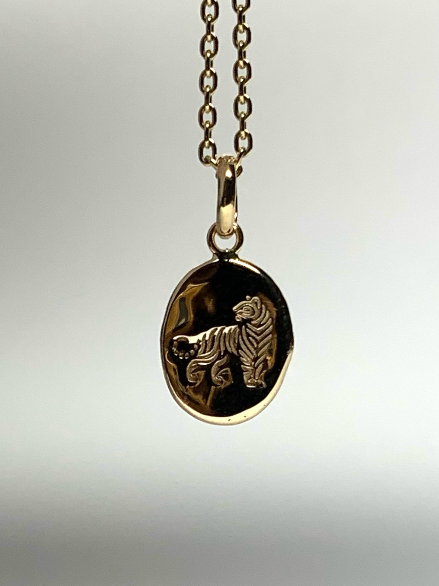 14k Solid Yellow Gold Nugget Mini Pendant “Tiger”, Tiny Charm