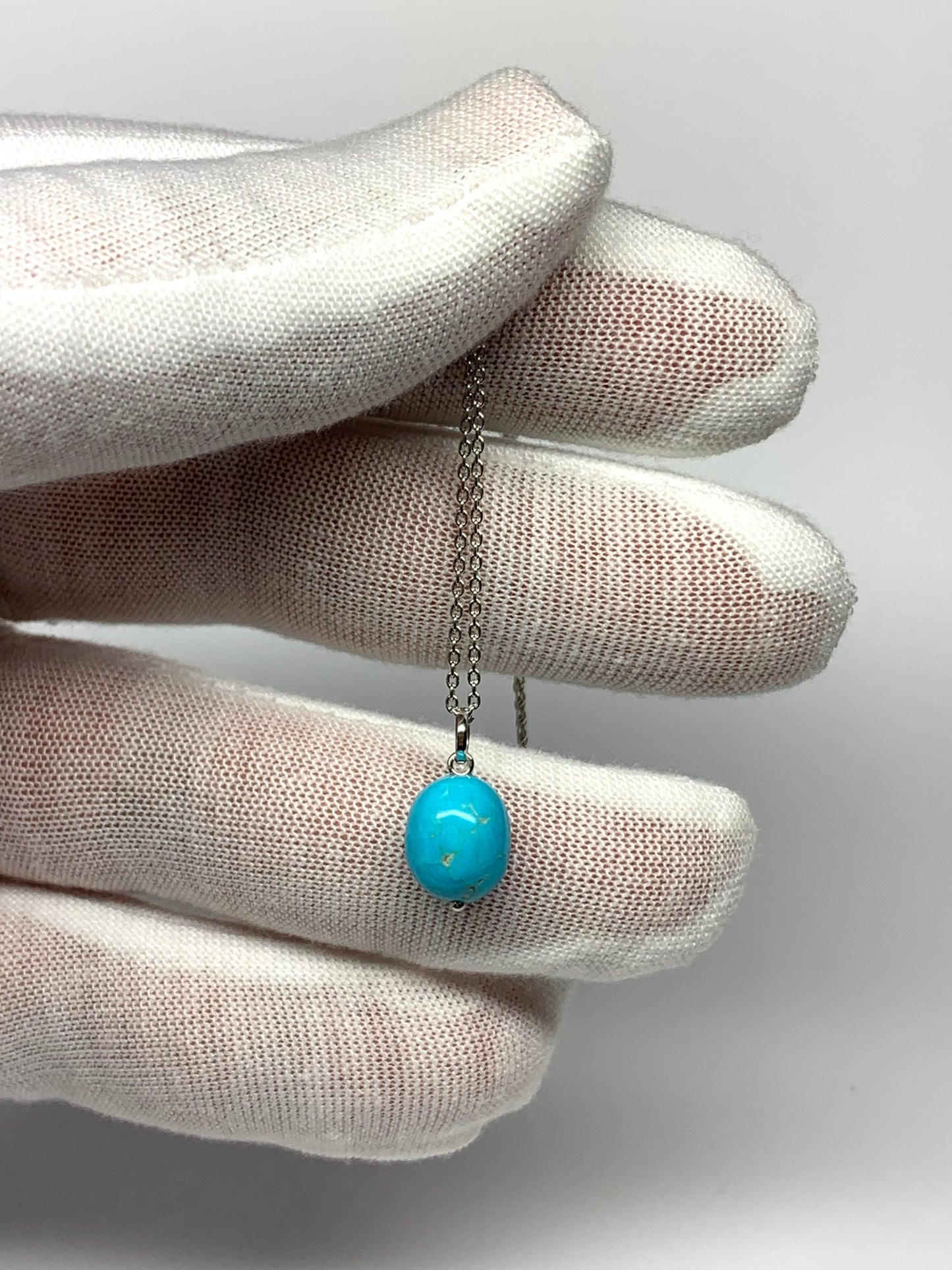 14k Solid White Gold, Natural Turquoise Nugget Bead Pendant