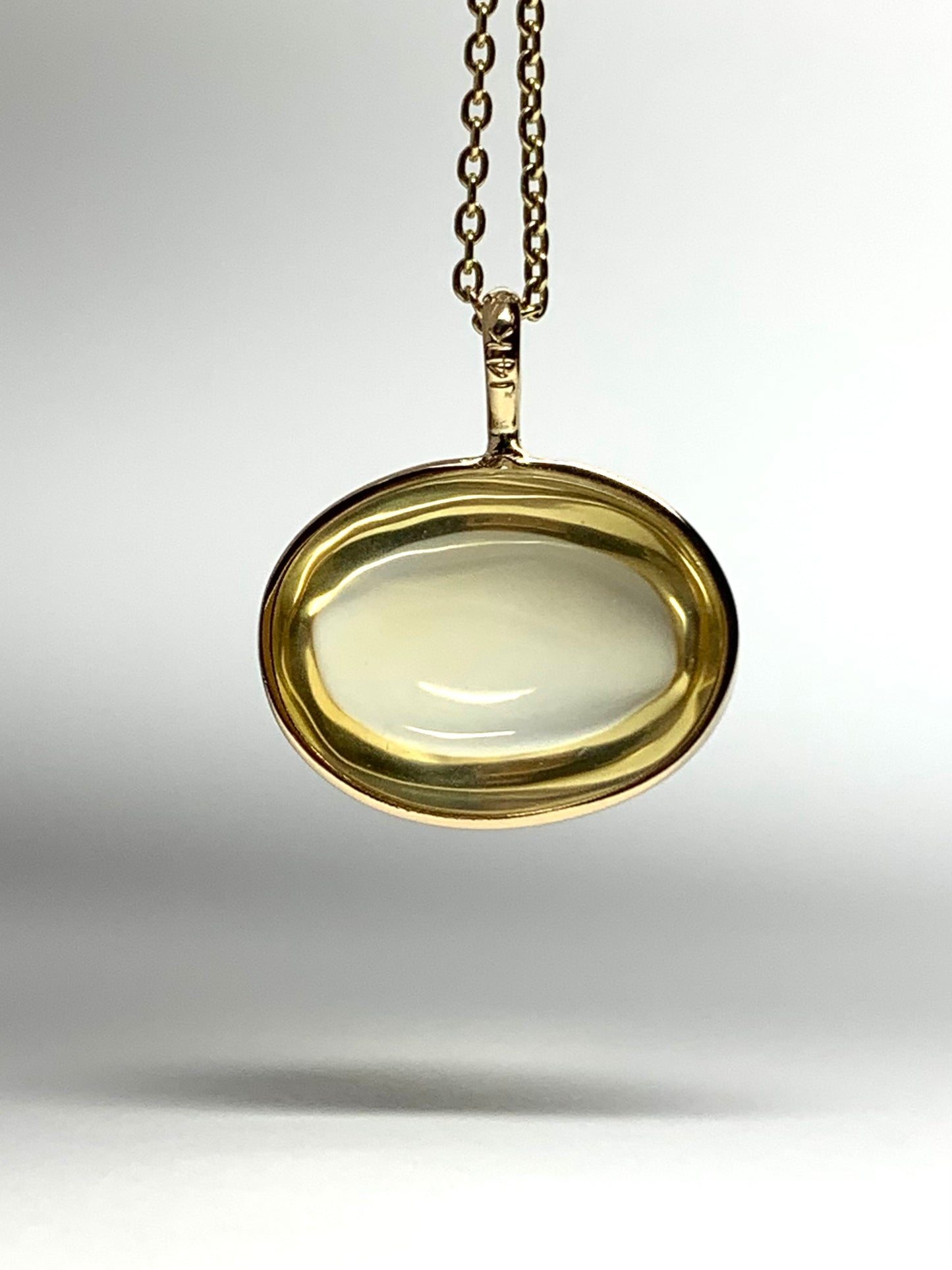 14k Solid Yellow Gold, Pale Yellow Citrine Oval Cabochon Pendant, Small Size