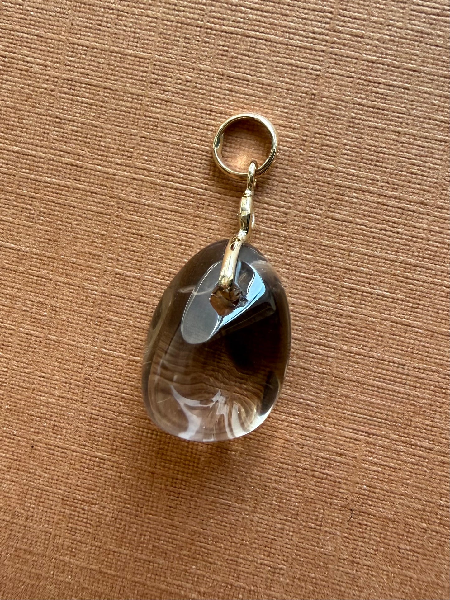 14k Solid Yellow Gold, Diamond, Smoky Quartz Tumbled Nugget Bead Pendant, Mini Size