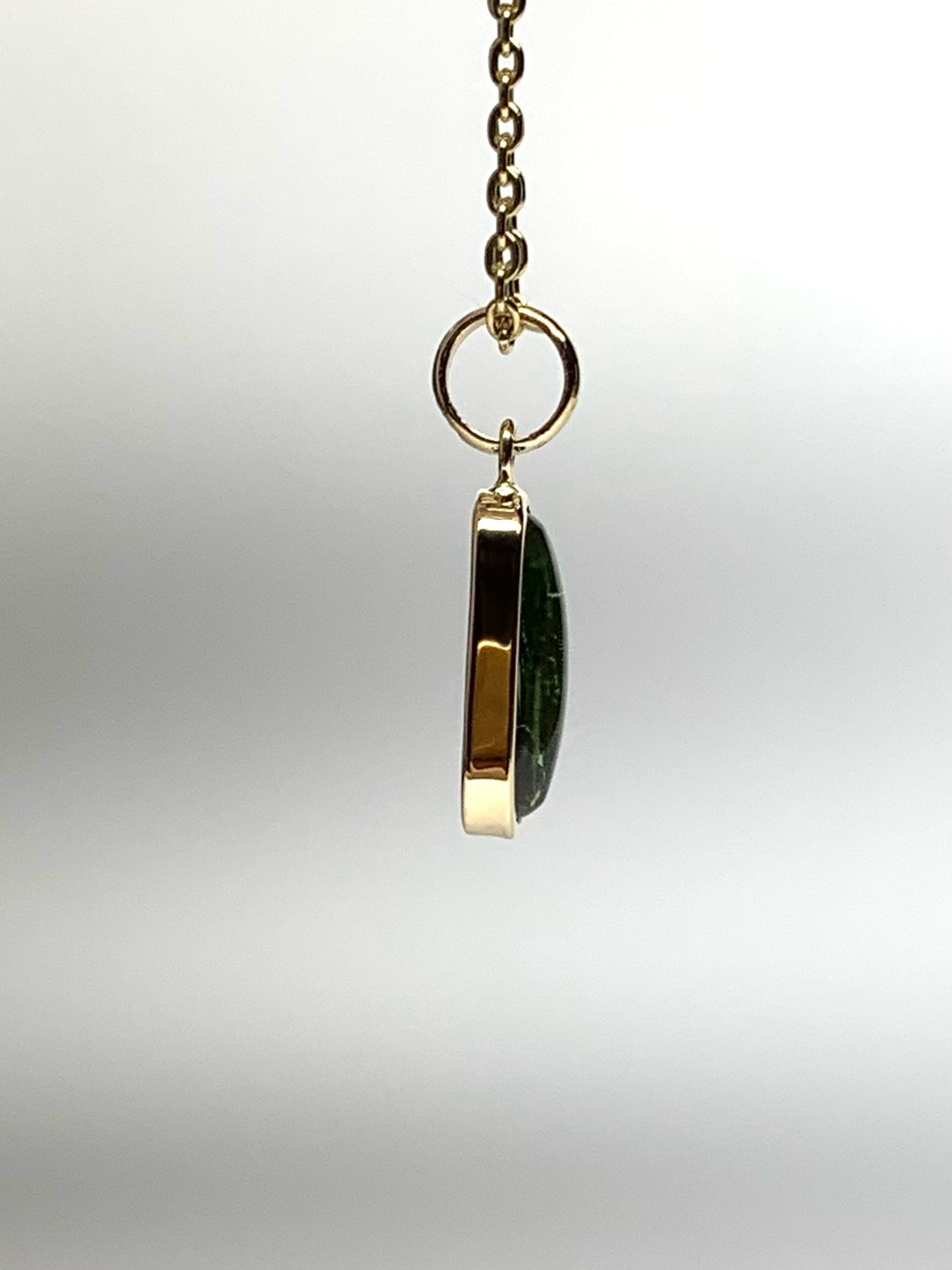 14k Solid Yellow Gold, Natural Green Tourmaline Cabochon Tiny Pendant