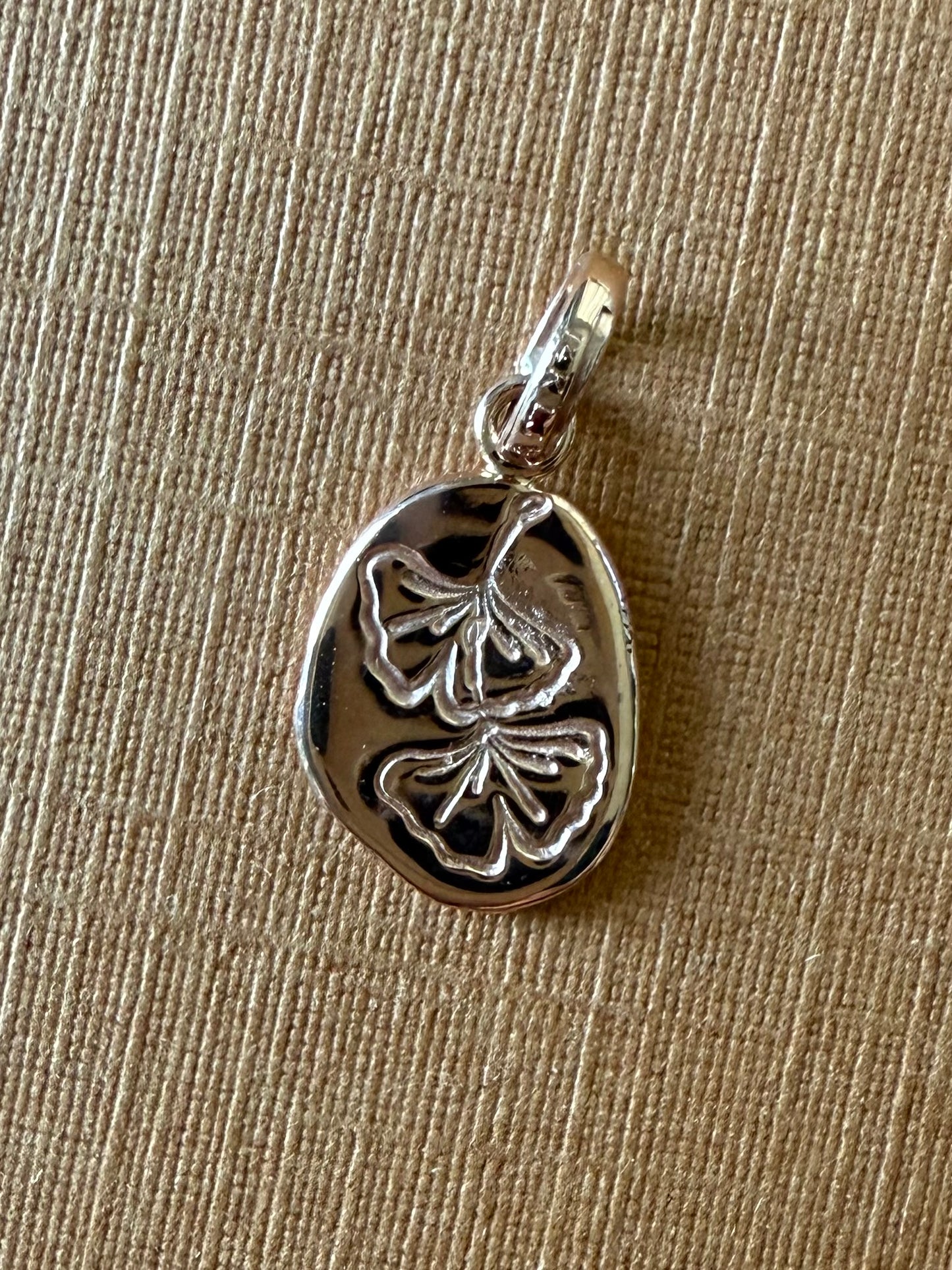 14K Solid Rose Gold Nugget “Ginkgo” Mini Pendant, Tiny Charm