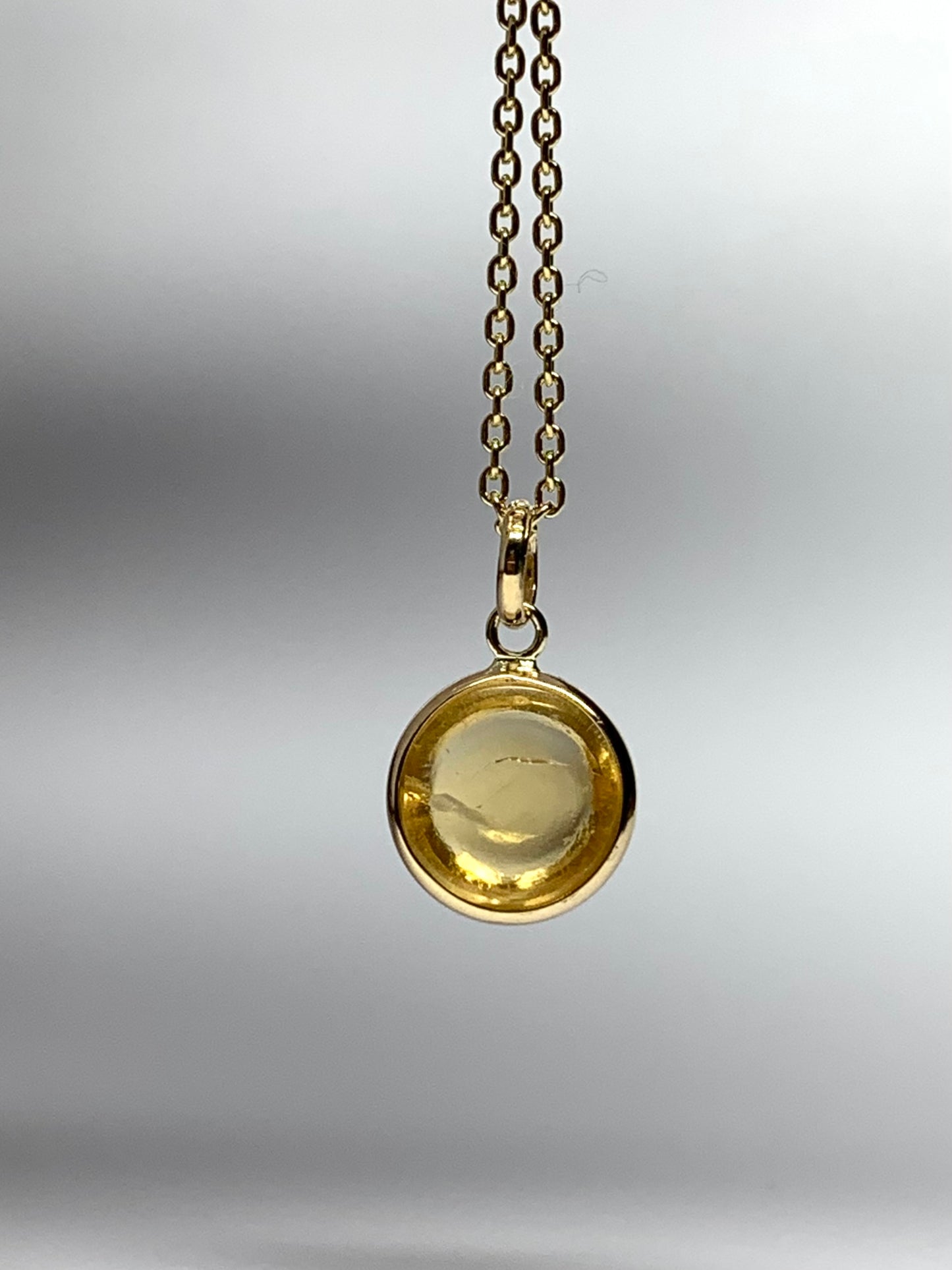 14k Solid Yellow Gold, Yellow Citrine Round Cabochon Mini Pendant