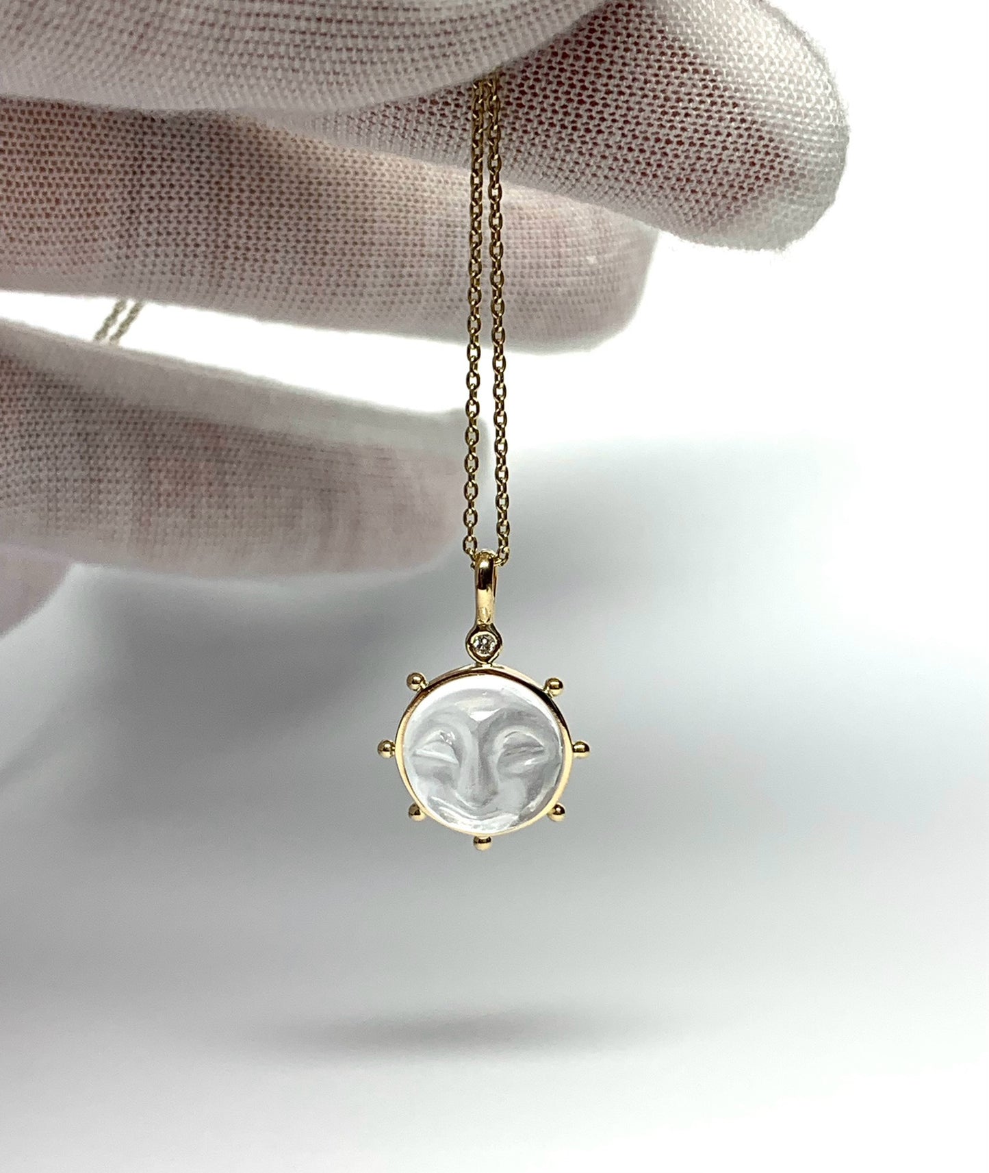 14k Solid Yellow Gold, Clear Quartz, Diamond “Sun” Pendant