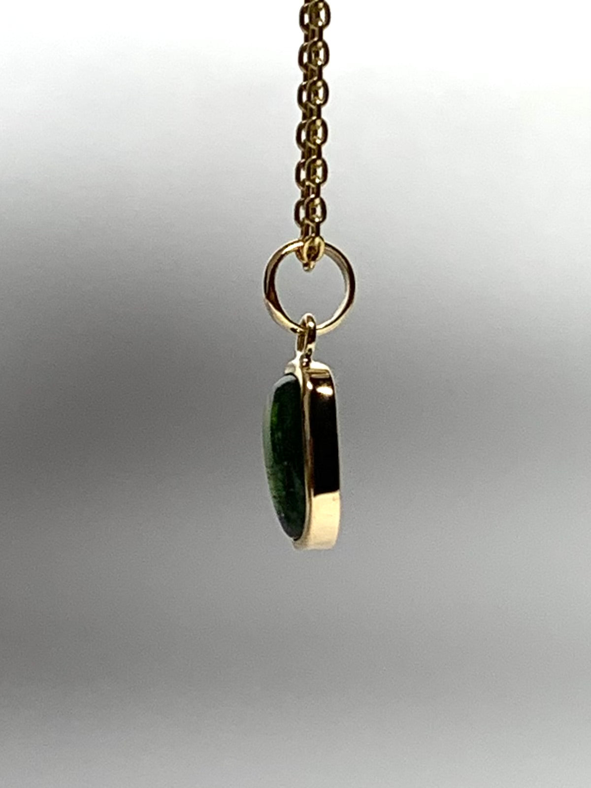 14k Solid Yellow Gold, Natural Green Tourmaline Cabochon Tiny Pendant