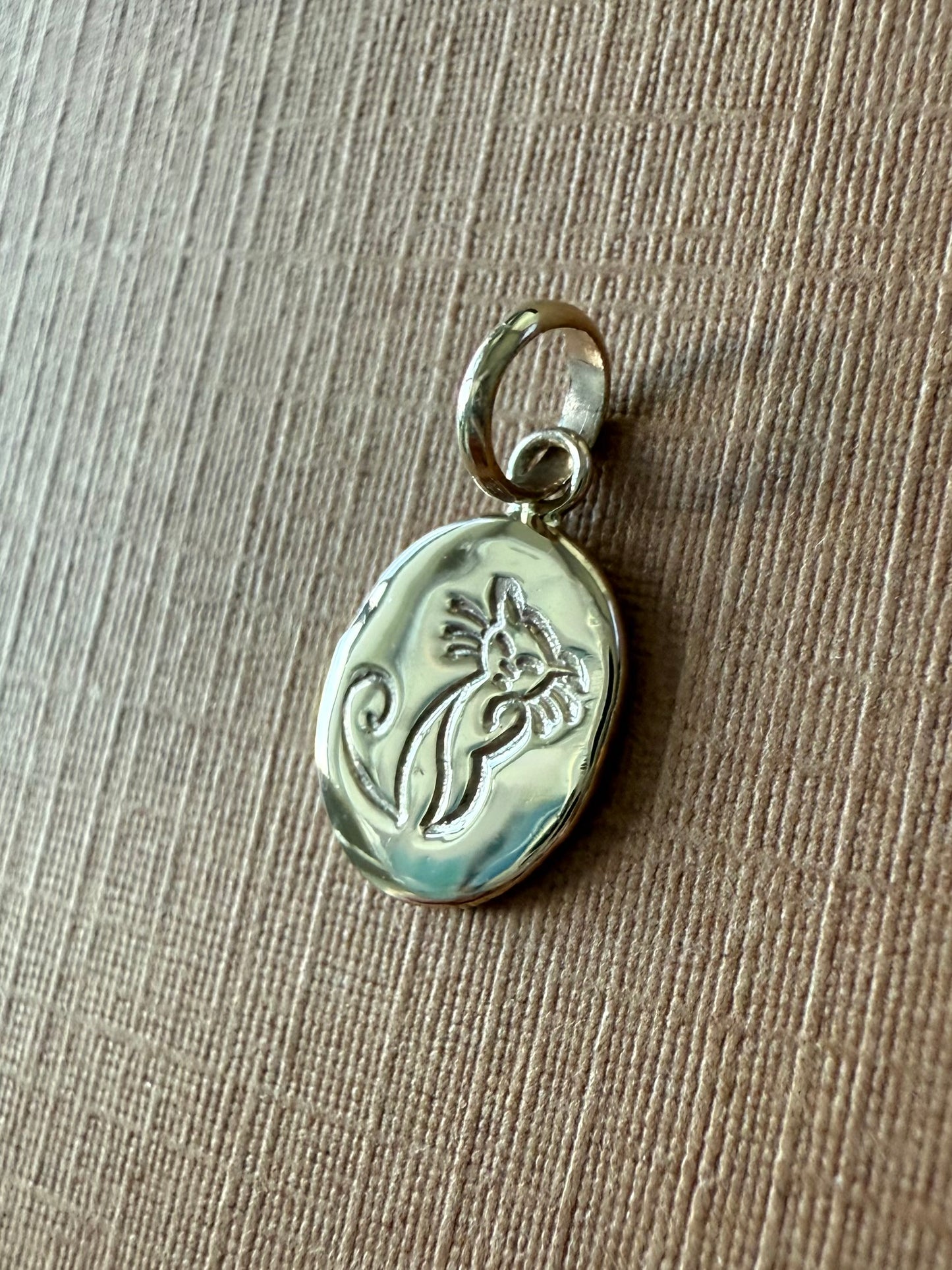 14k Solid Yellow Gold Nugget Mini Pendant “Cat”, Small Charm