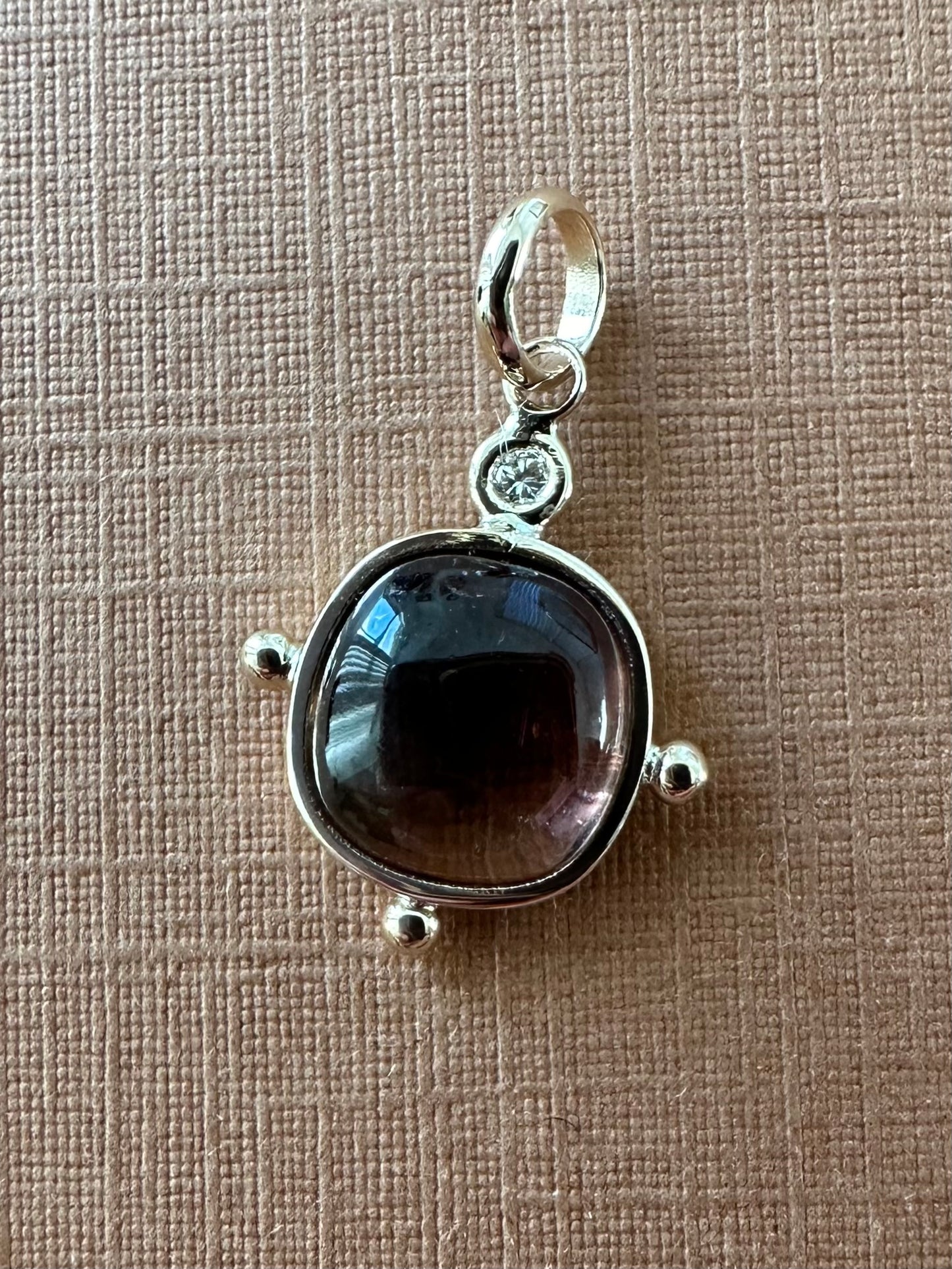 14k Solid Yellow Gold, Natural White Diamond, Natural Pink Tourmaline Mini Pendant