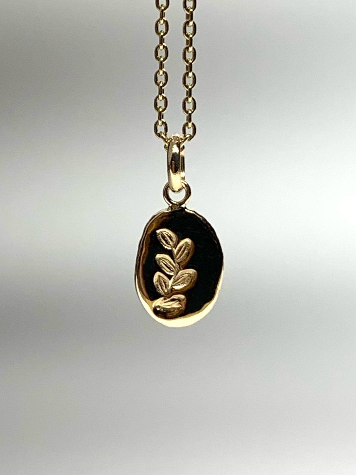 14k Solid Yellow Gold Nugget “Olive Branch”, Mini Pendant, Tiny Charm