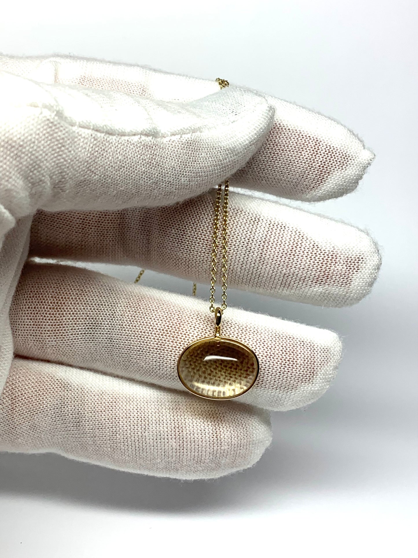 14k Solid Yellow Gold, Pale Yellow Citrine Oval Cabochon Pendant, Small Size