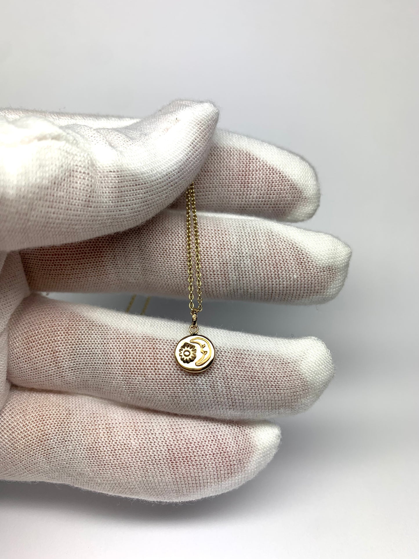 14K Solid Yellow Gold Nugget “Sun and Moon” Mini Pendant, Tiny Charm