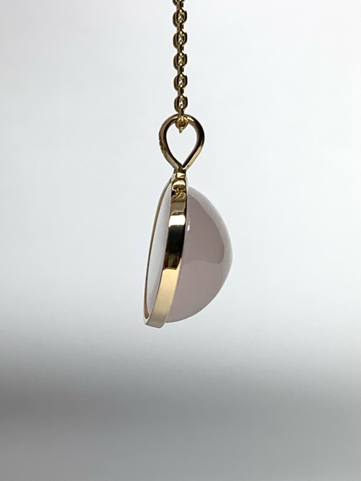 14k Solid Yellow Gold, Rose Pink Quartz Oval Cabochon Pendant, Small Size
