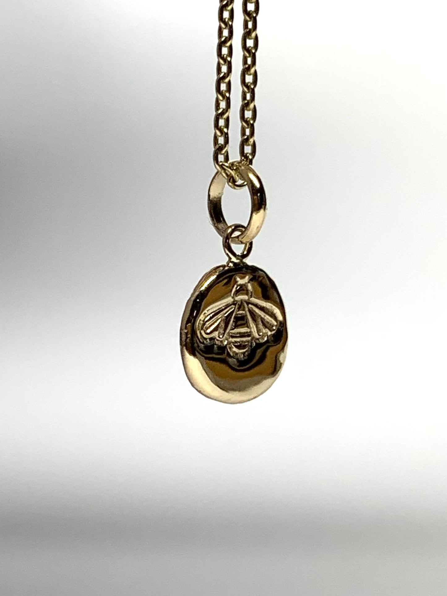 14k Solid Yellow Gold Nugget Mini Pendant “Honey Bee”, Tiny Charm