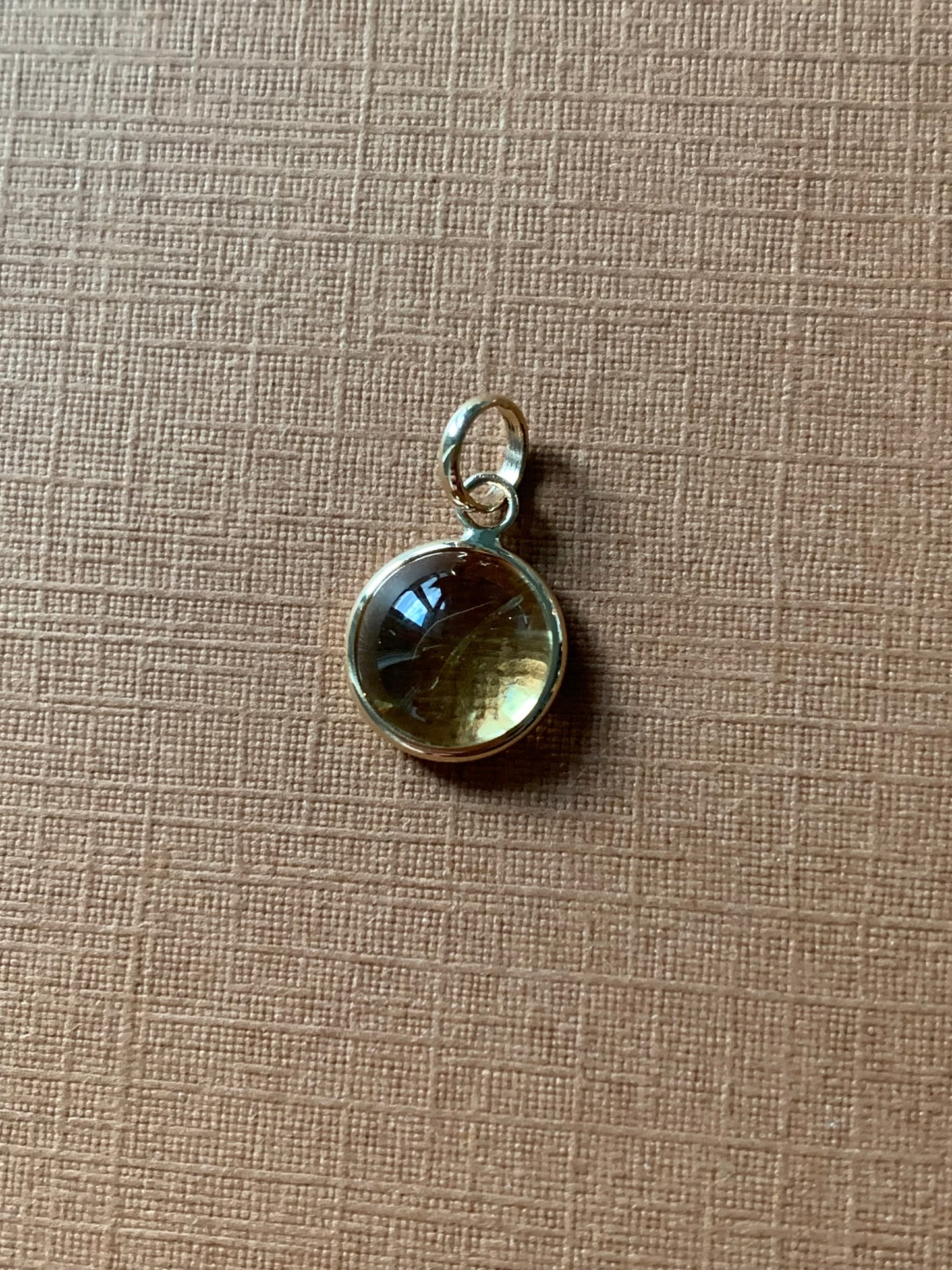 14k Solid Yellow Gold, Yellow Citrine Round Cabochon Mini Pendant