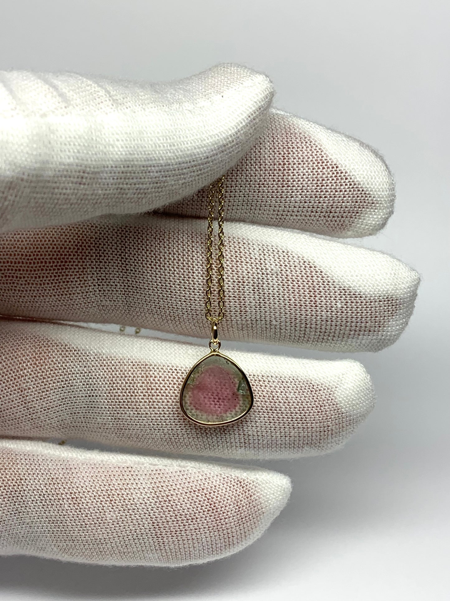 14k Solid Yellow Gold, Natural Pink Green Tourmaline Pendant