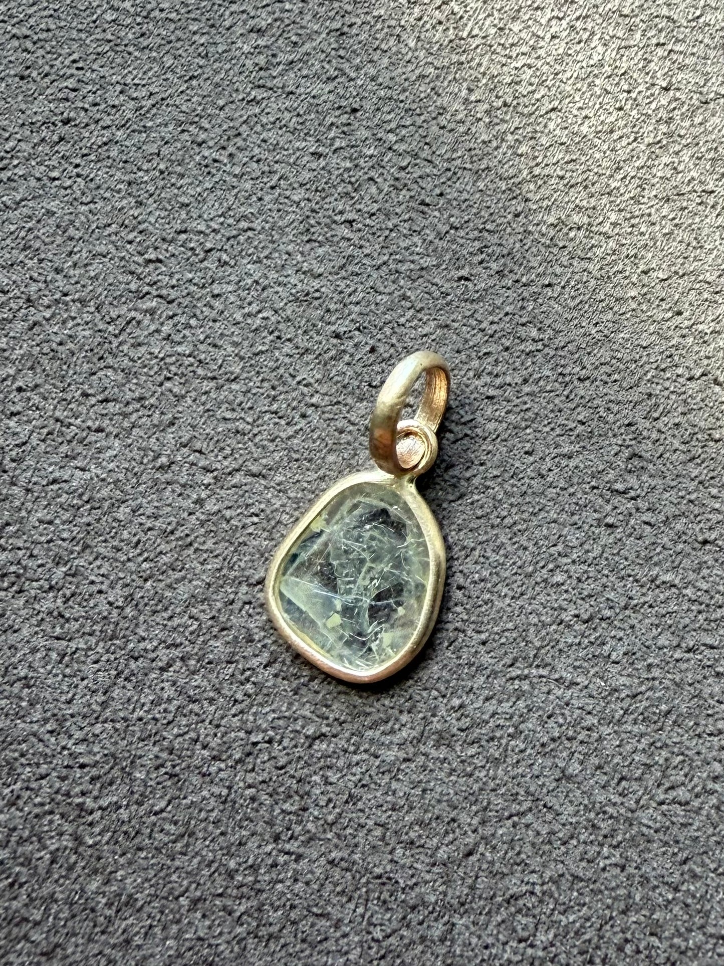 14k Solid Yellow Gold, Natural Diamond Slice Mini Pendant