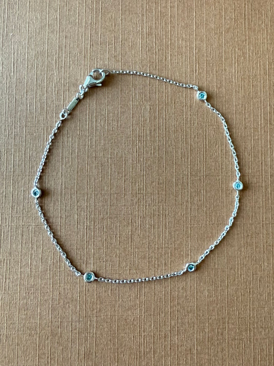 14k Solid White Gold, Genuine Blue Diamonds Station Bracelet