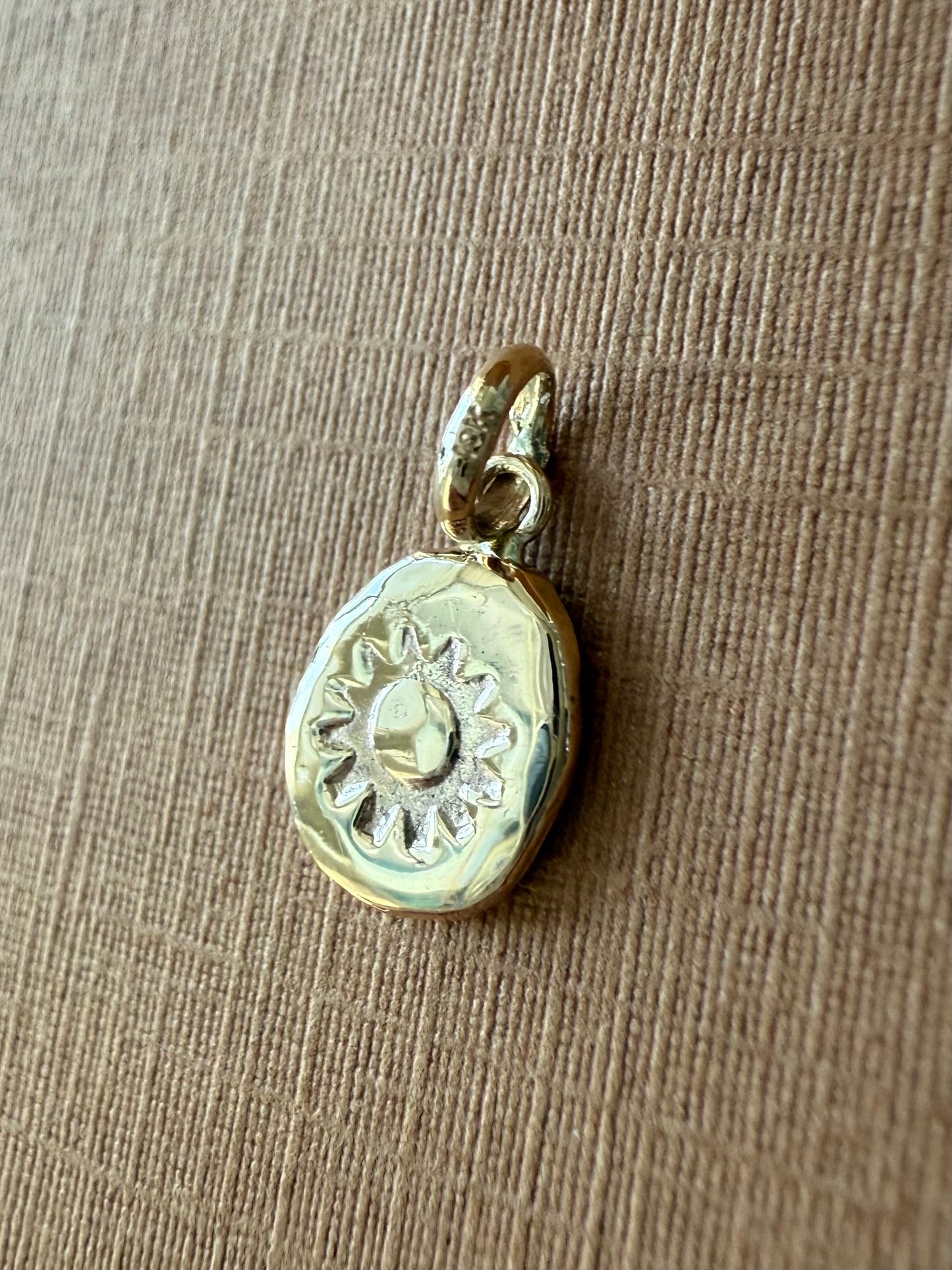 10k Solid Yellow Gold Nugget “Day and Night” Mini Pendant, Double Sided Tiny Charm