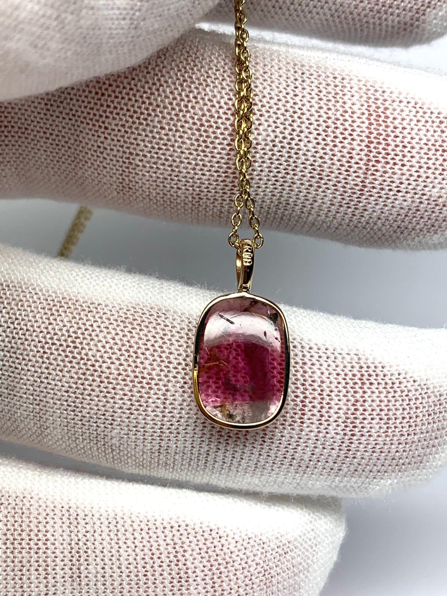 14k Solid Yellow Gold, Natural Pink Tourmaline Pendant