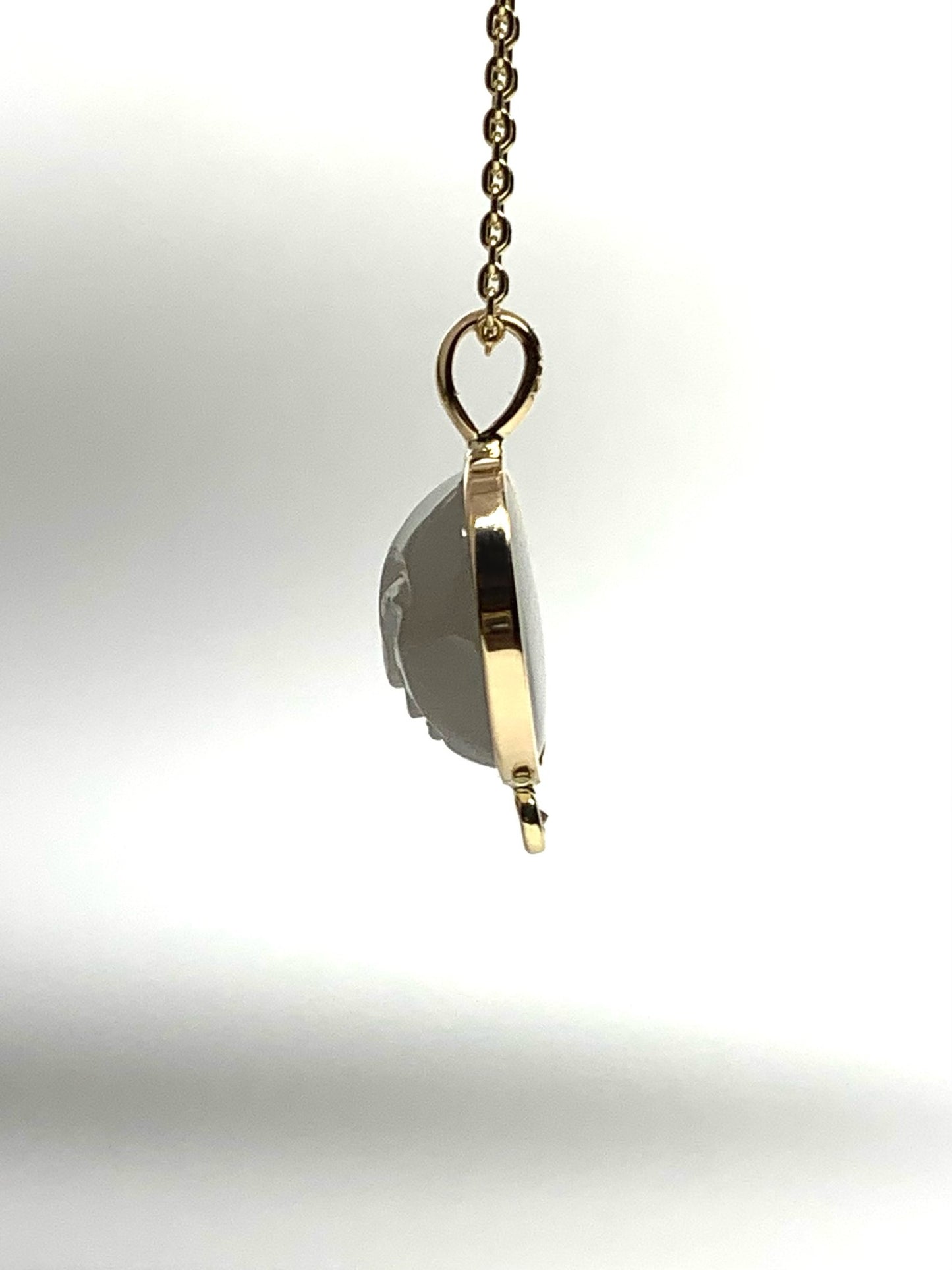 14k Solid Yellow Gold, White Diamond, Grey Moonstone “Moon and Star” Pendant, Small Size