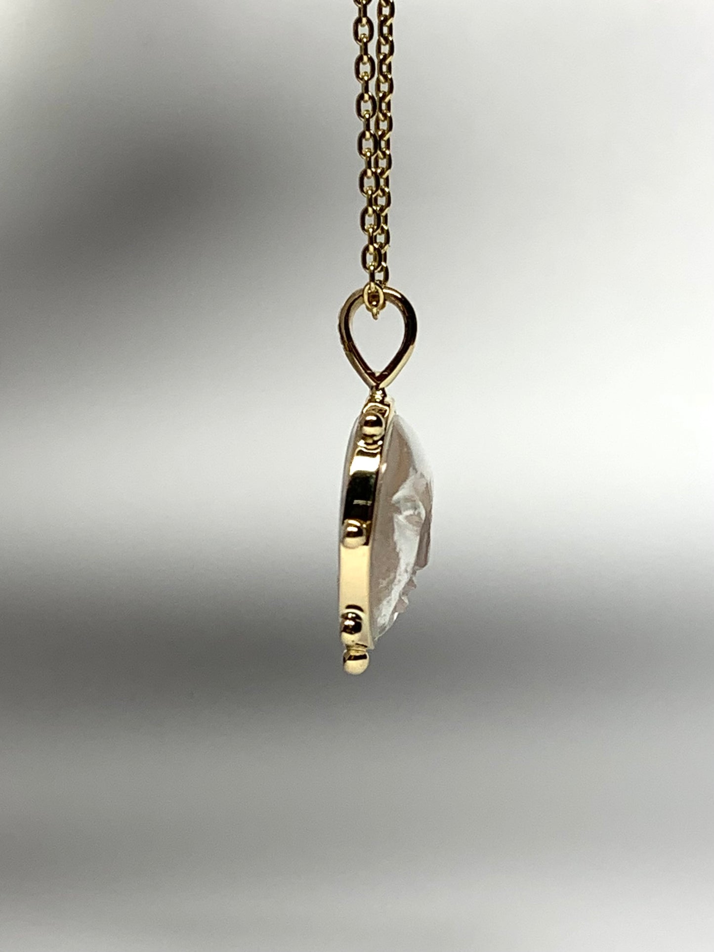 14K Solid Yellow Gold, Natural Clear Quartz “Sun” Pendant, Small Size
