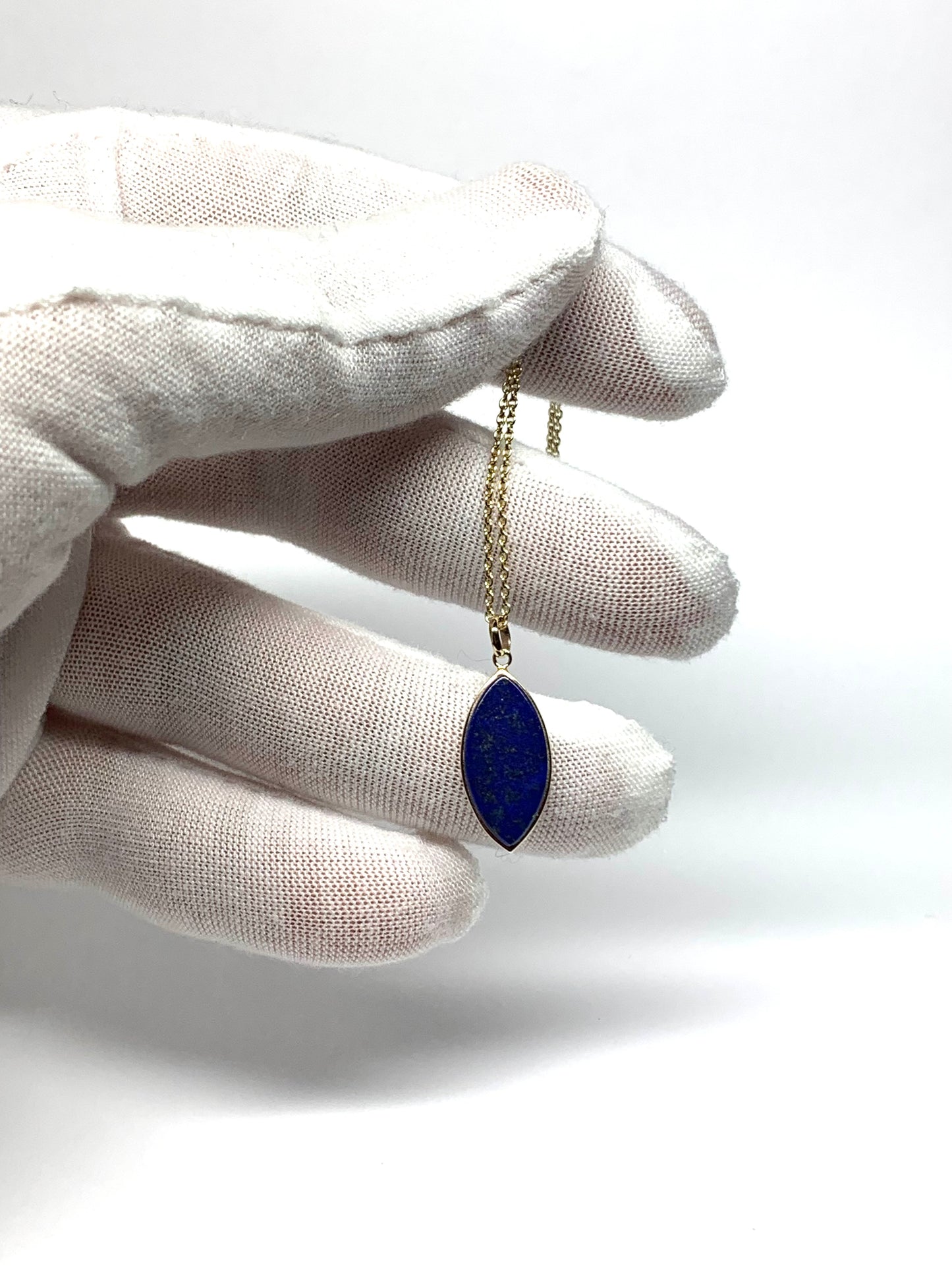 14k Solid Yellow Gold, Natural Blue Lapis Lazuli Marquise Pendant