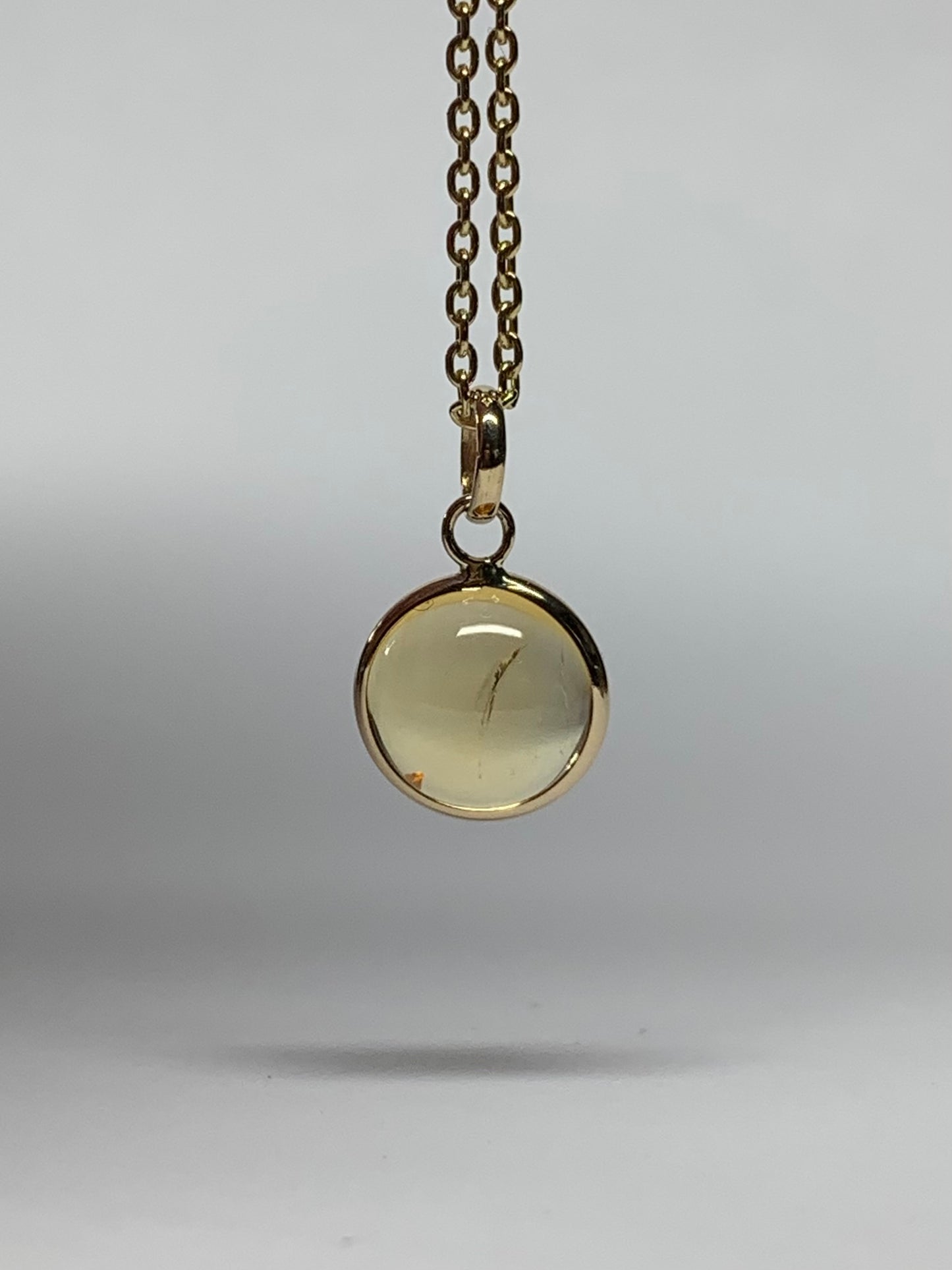 14k Solid Yellow Gold, Yellow Citrine Round Cabochon Mini Pendant