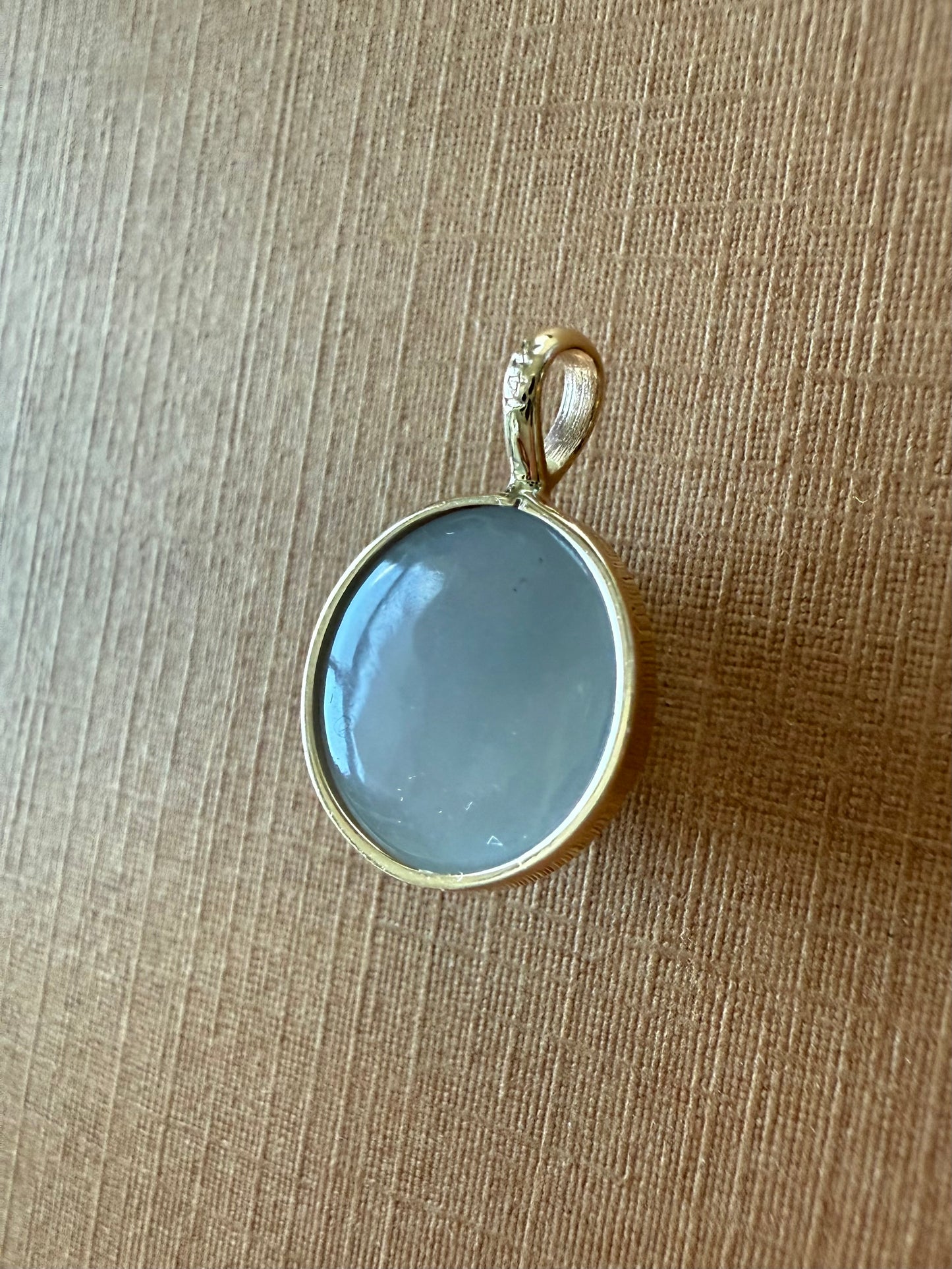 14K Solid Yellow Gold, Grey Moonstone "Moon" Pendant, Small Size