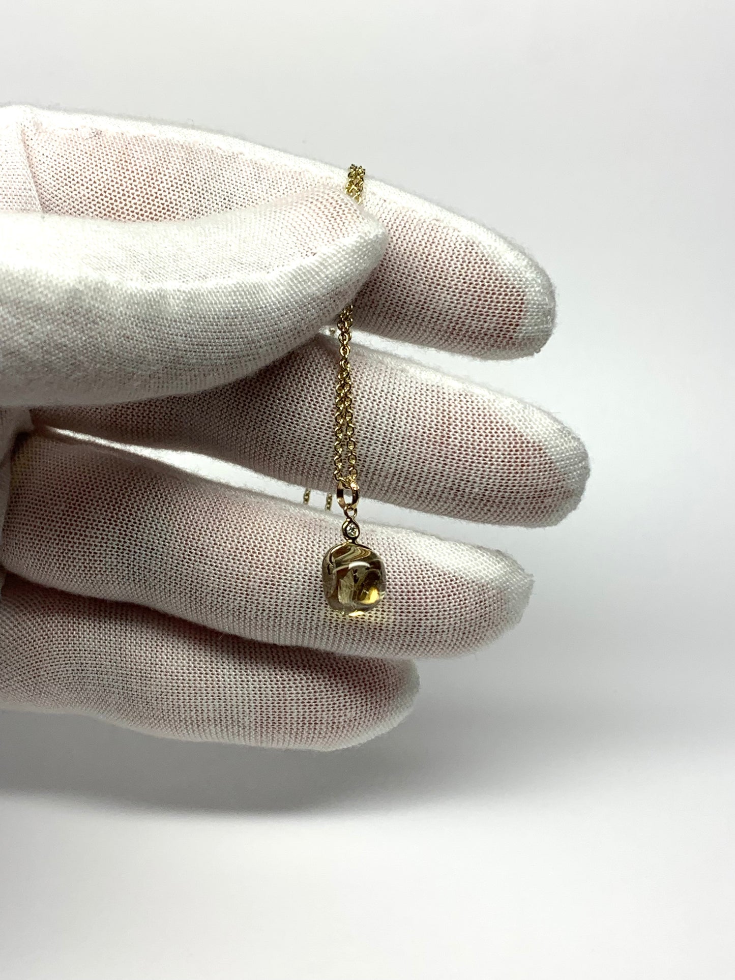 14k Solid Yellow Gold, Diamond, Lemon Quartz Tumbled Nugget Bead Pendant, Mini Size