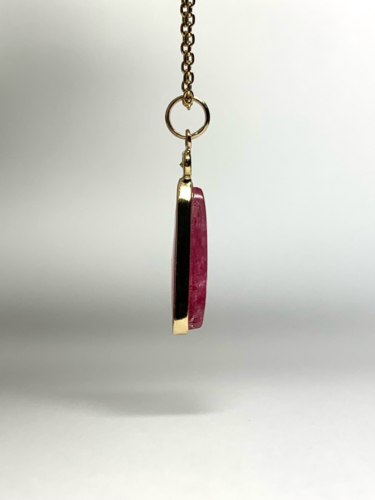 14k Solid Yellow Gold, Natural White Diamond, Natural Pink Tourmaline Mini Pendant
