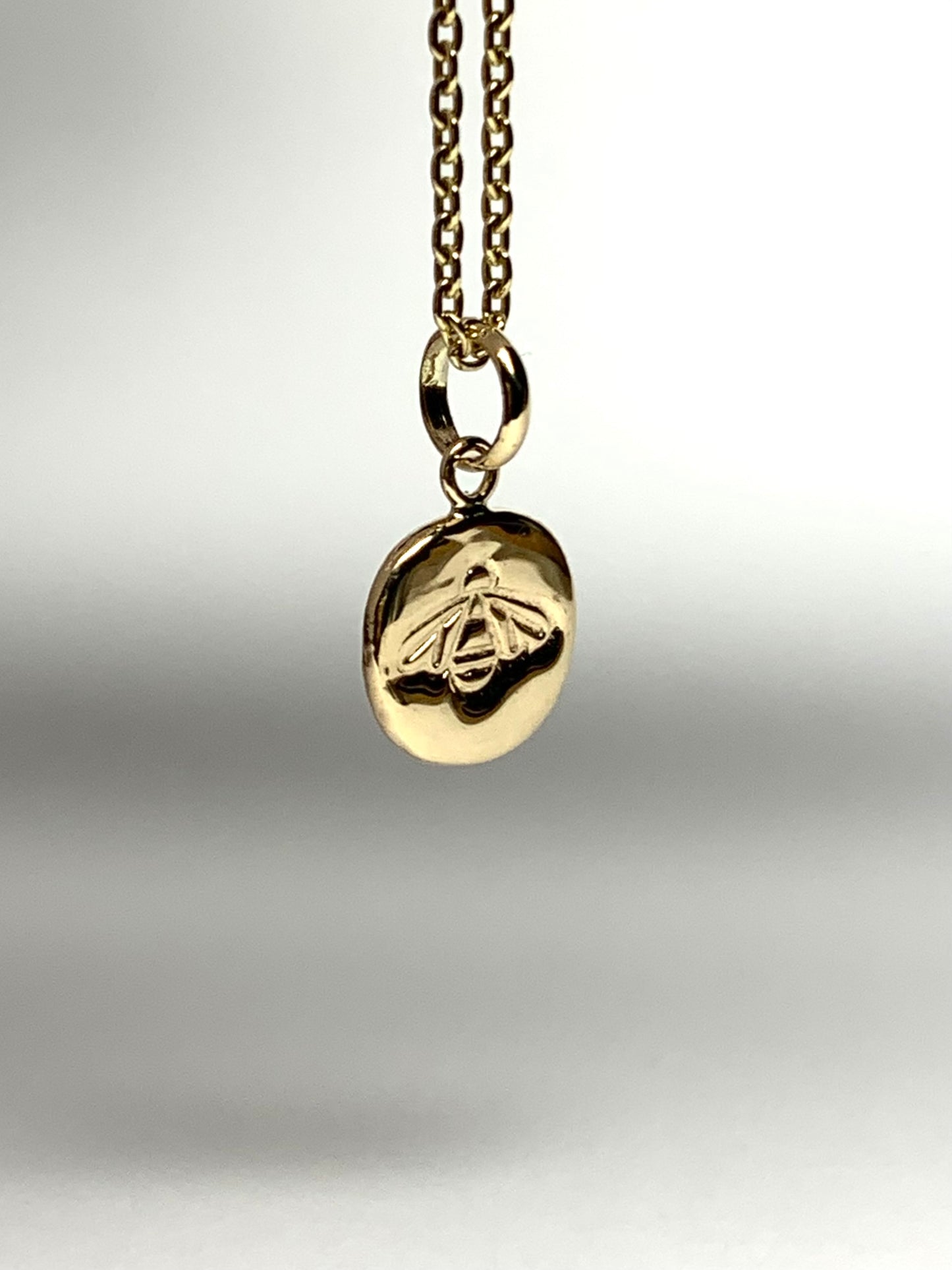 14k Solid Yellow Gold Nugget Mini Pendant “Honey Bee”, Tiny Charm