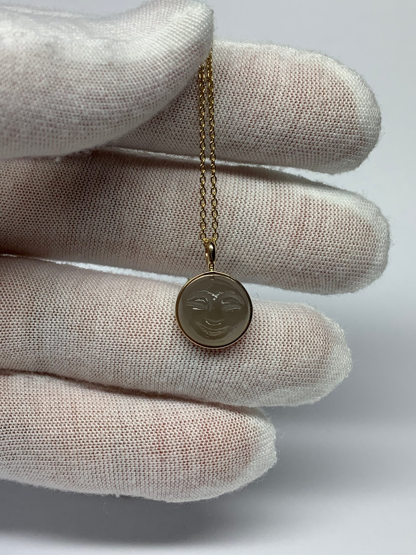 14K Solid Yellow Gold, Grey Moonstone "Moon" Pendant, Small Size