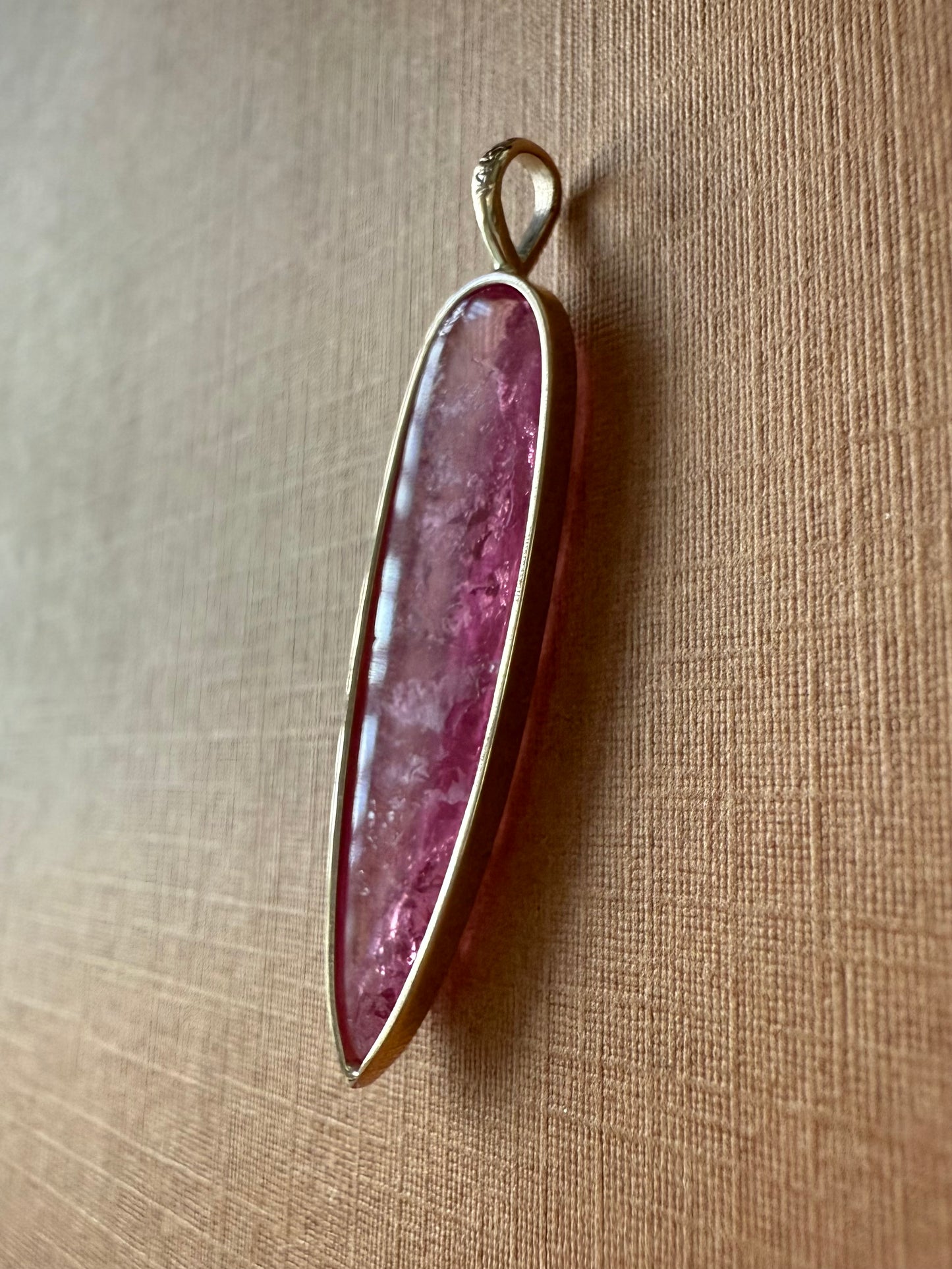 14k Solid Yellow Gold, Natural Pink Tourmaline “Arrowhead” Pendant