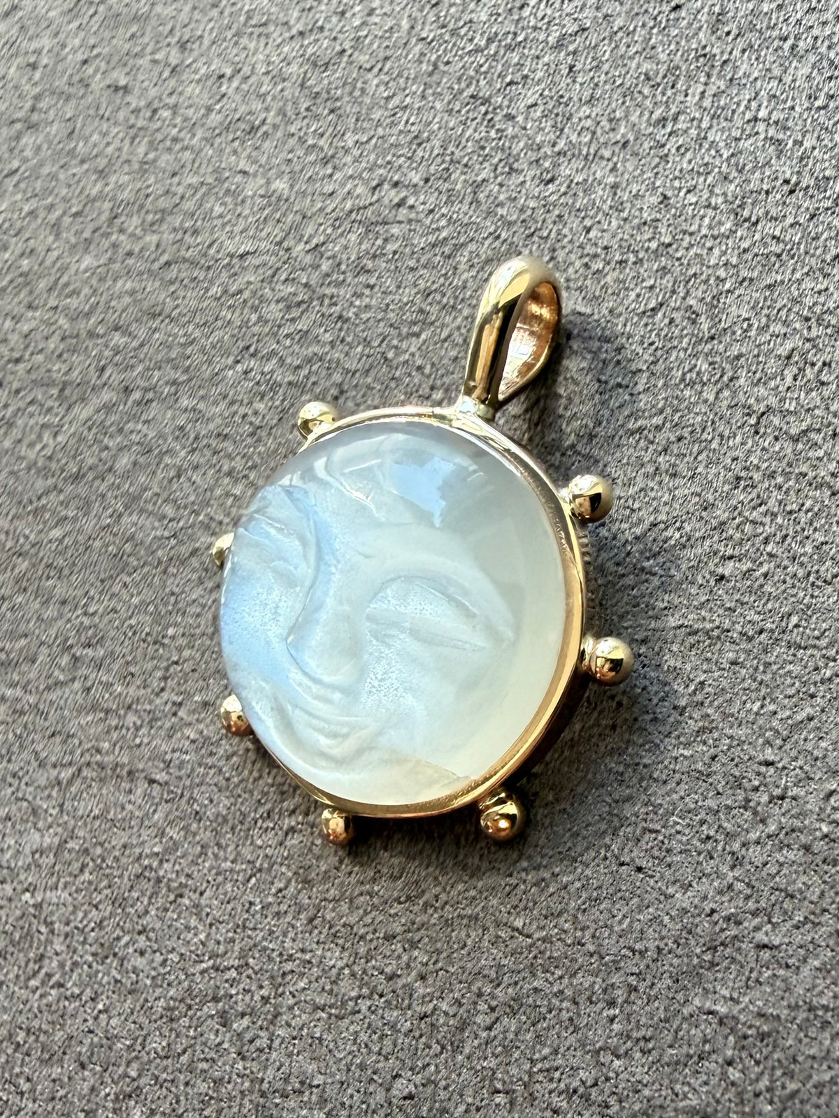 14k Solid Yellow Gold, White Moonstone “Sun” Pendant, Small Size