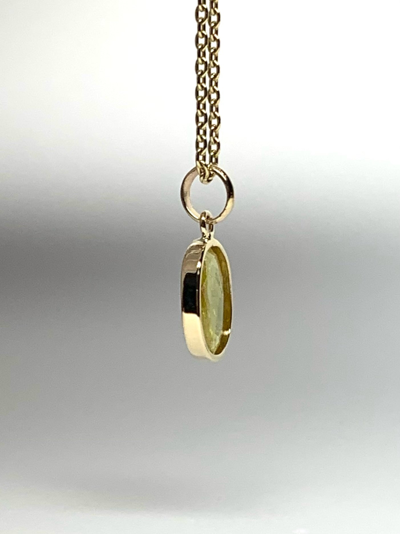 14k Solid Yellow Gold, Natural Light Olive Green Tourmaline Mini Pendant