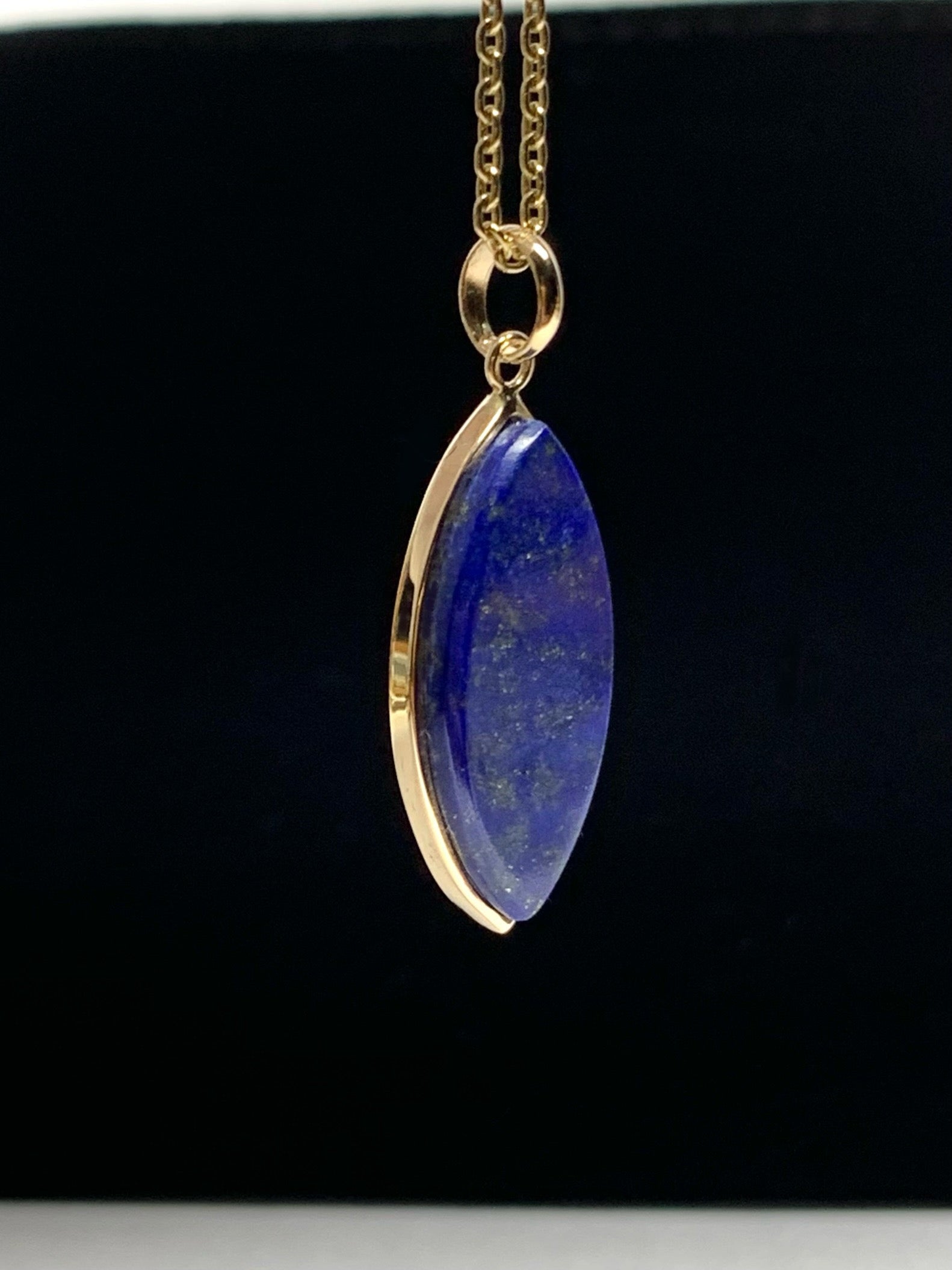 14k solid yellow gold natural blue lapis lazuli marquise evil eye pendant for her by TINAKRIS 