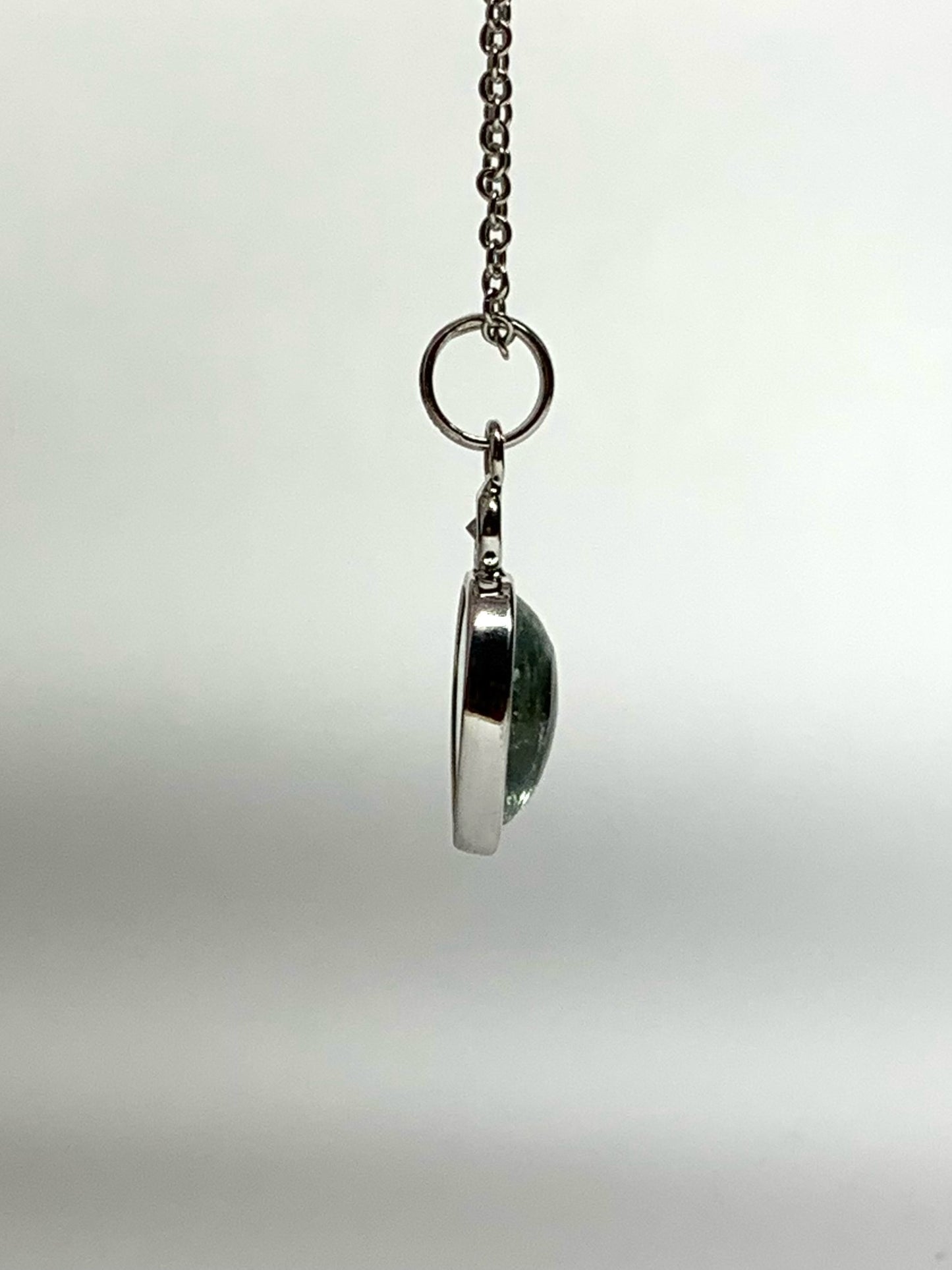 14k Solid White Gold, Diamond, Pale Blue Aquamarine Pear Cabochon Pendant, Mini Size