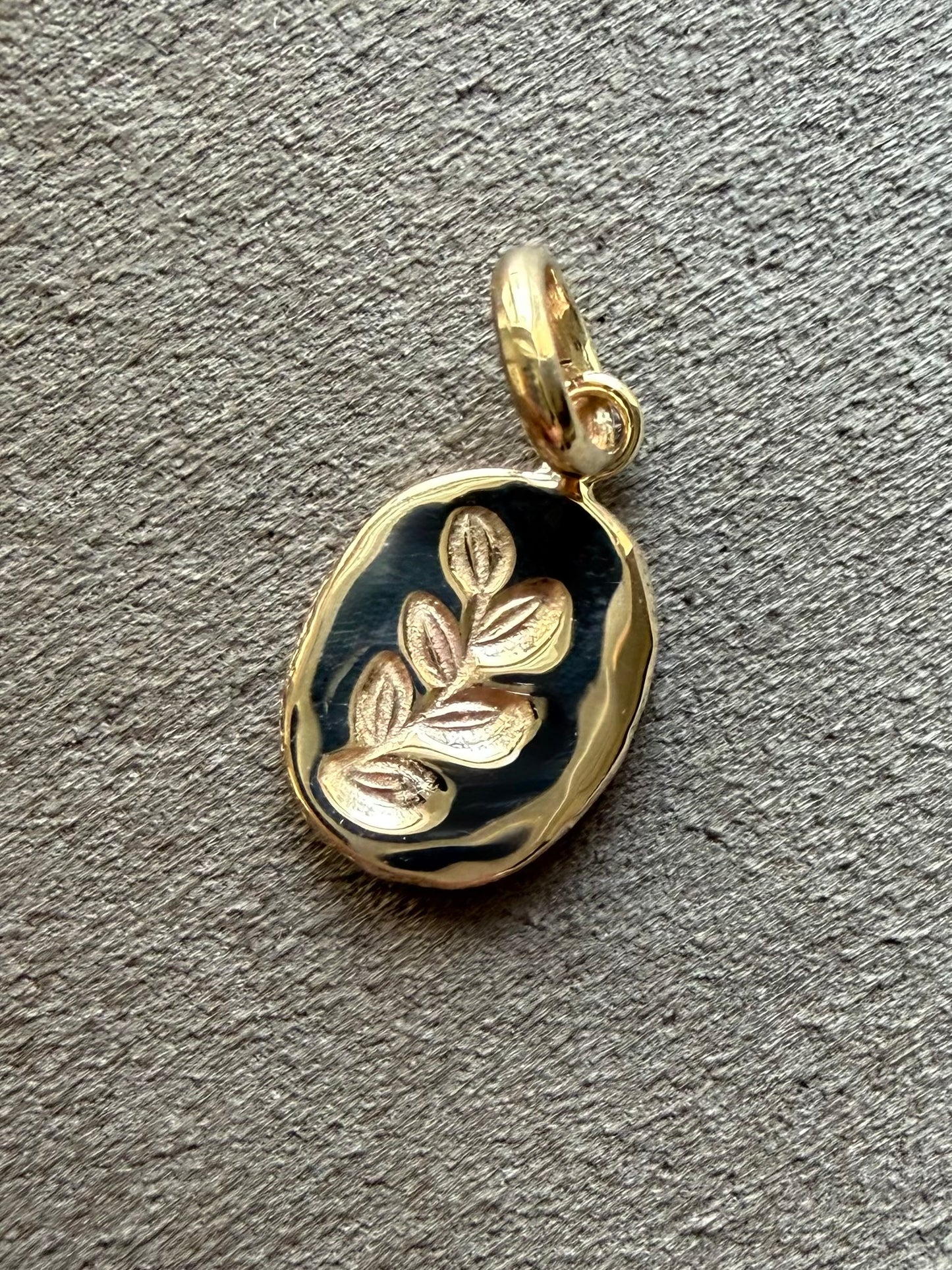 10k Solid Yellow Gold Nugget “Olive Branch” Mini Pendant, Tiny Charm