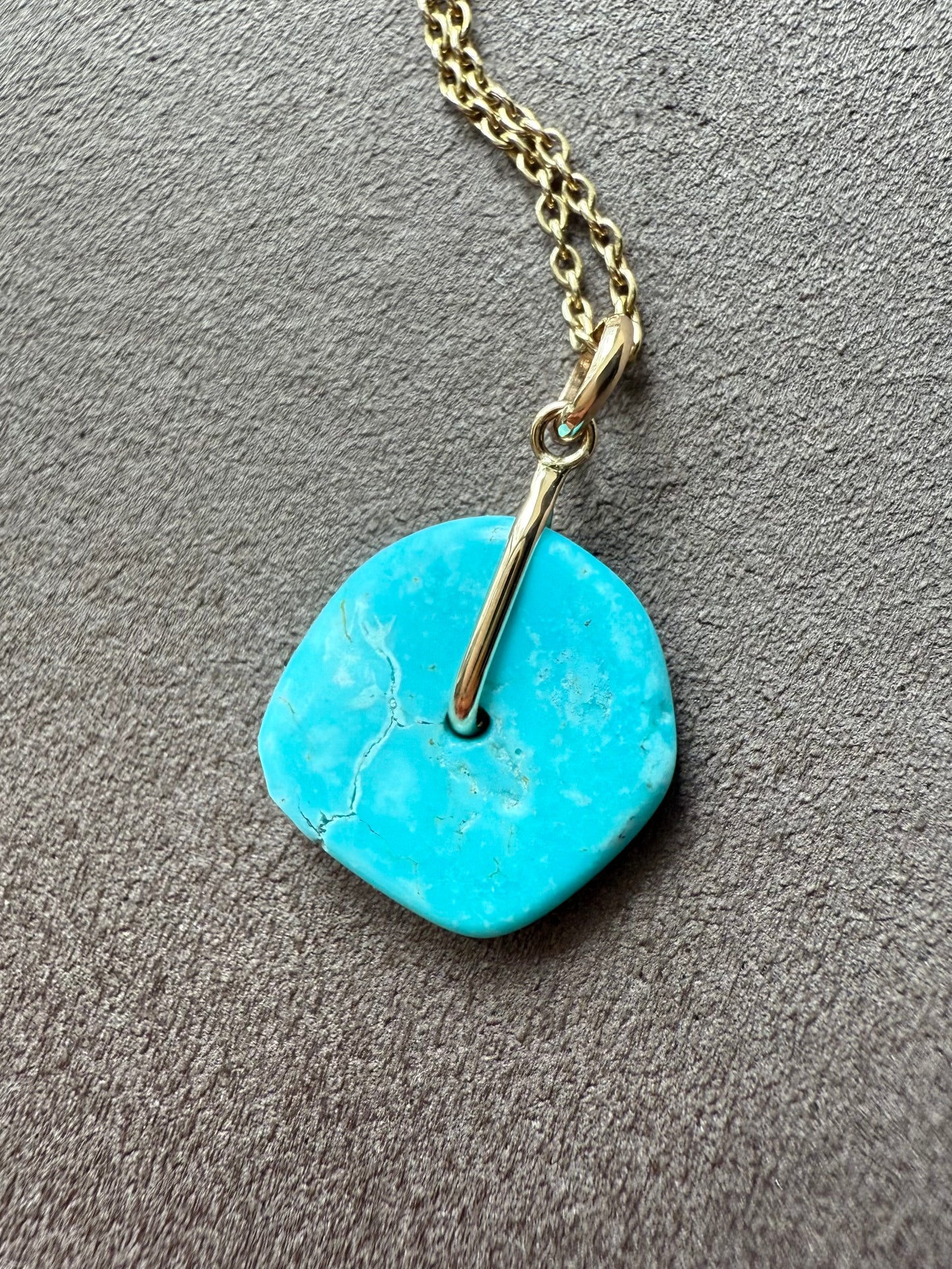14K Solid Yellow Gold, Blue Turquoise “Donut” Mini Pendant