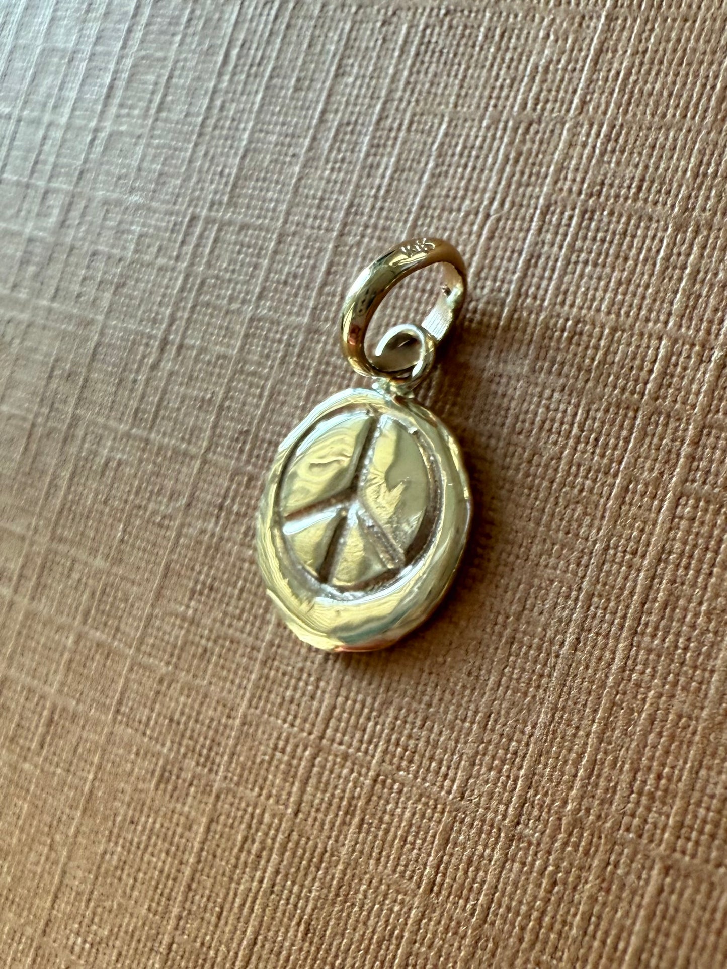 10k Solid Yellow Gold Nugget “Peace” Mini Pendant, Tiny Charm