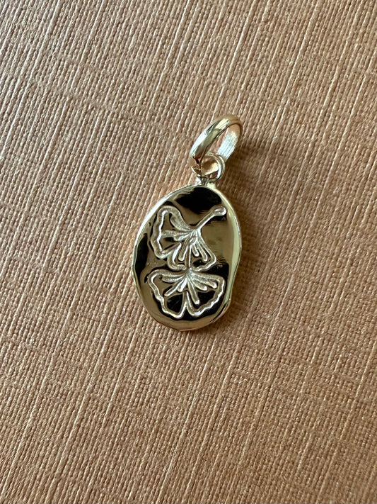 14K Solid Yellow Gold Nugget “Ginkgo” Mini Pendant, Tiny Charm