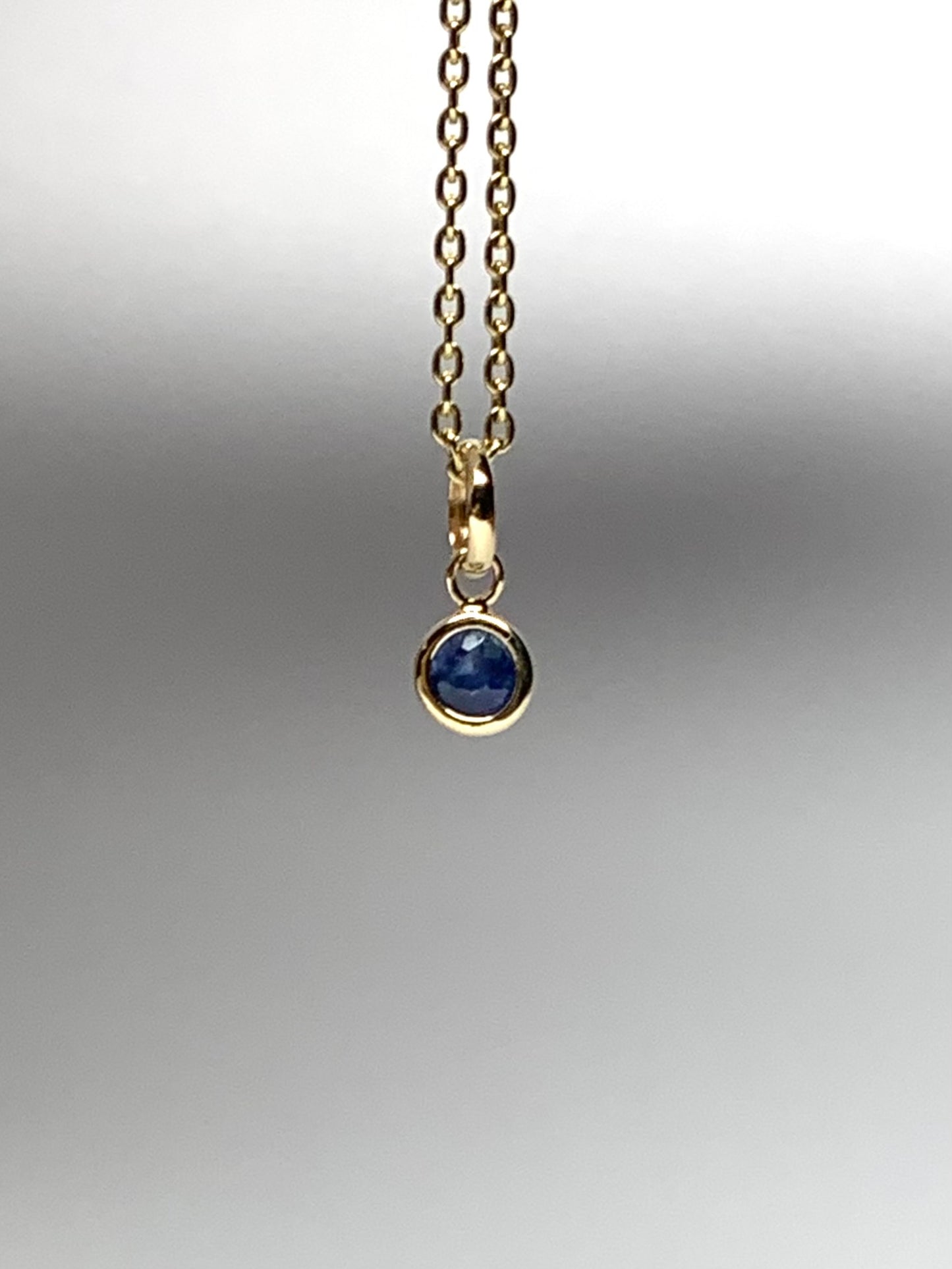 14k Solid Yellow Gold, Blue Sapphire Tiny Charm, 0.15ct, Accent Pendant